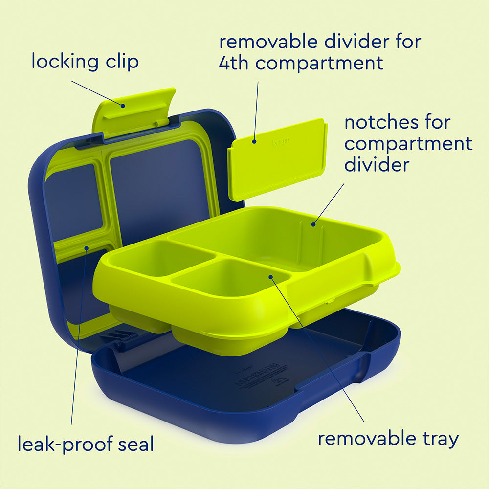 Bentgo Pop Leakproof Bento-Style Lunch Box with Removable Divider-3.4 Cup -  Navy Blue/Chartreuse