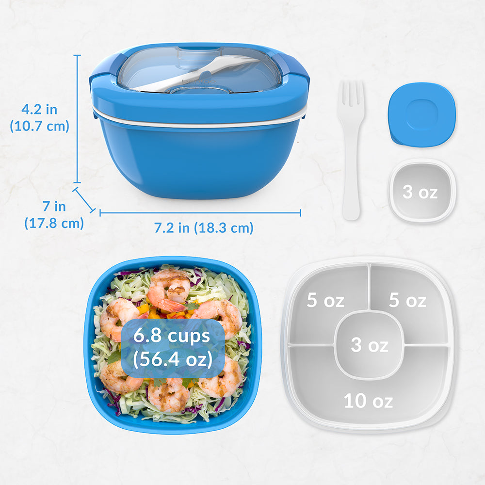 Bentgo® All-in-One Salad Container  - Blue | Dimensions And What’s In The Box