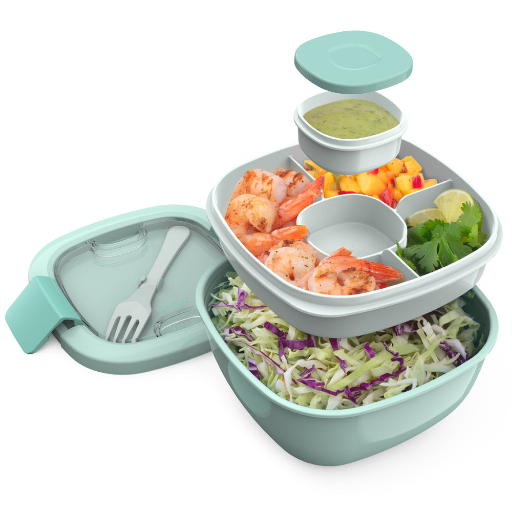 Bento Lunch Box,Large Salad Container Bowl With 5-Compartment Tray