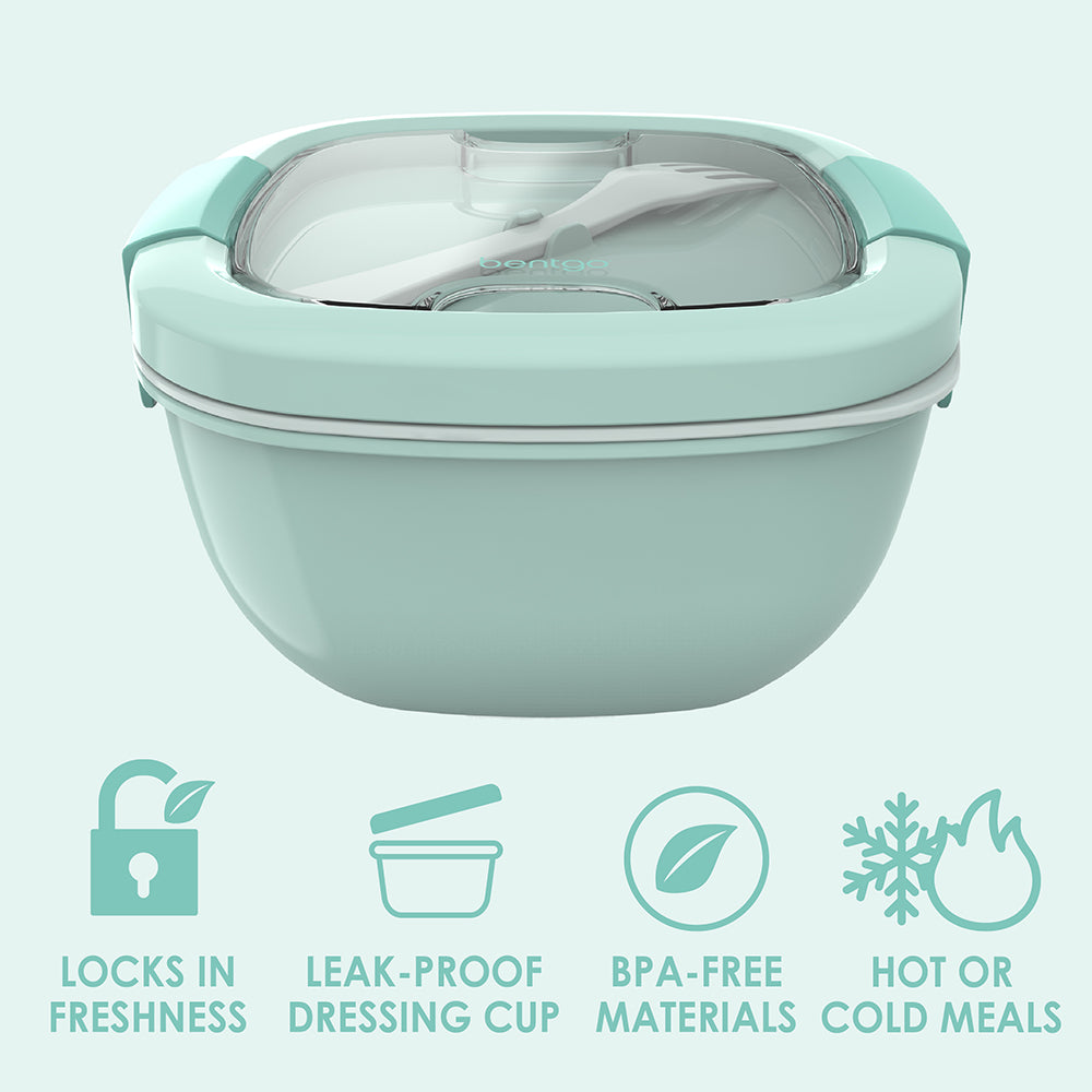 Bentgo® All-in-One Salad Container  - Coastal Aqua | Locks In Freshness, Leak-Proof Dressing Cup, BPA-Free Materials, And Great For Hot Or Cold Meals