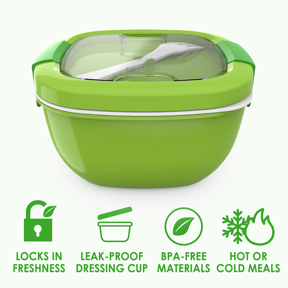 Bentgo® All-in-One Salad Container  - Green | Locks In Freshness, Leak-Proof Dressing Cup, BPA-Free Materials, And Great For Hot Or Cold Meals