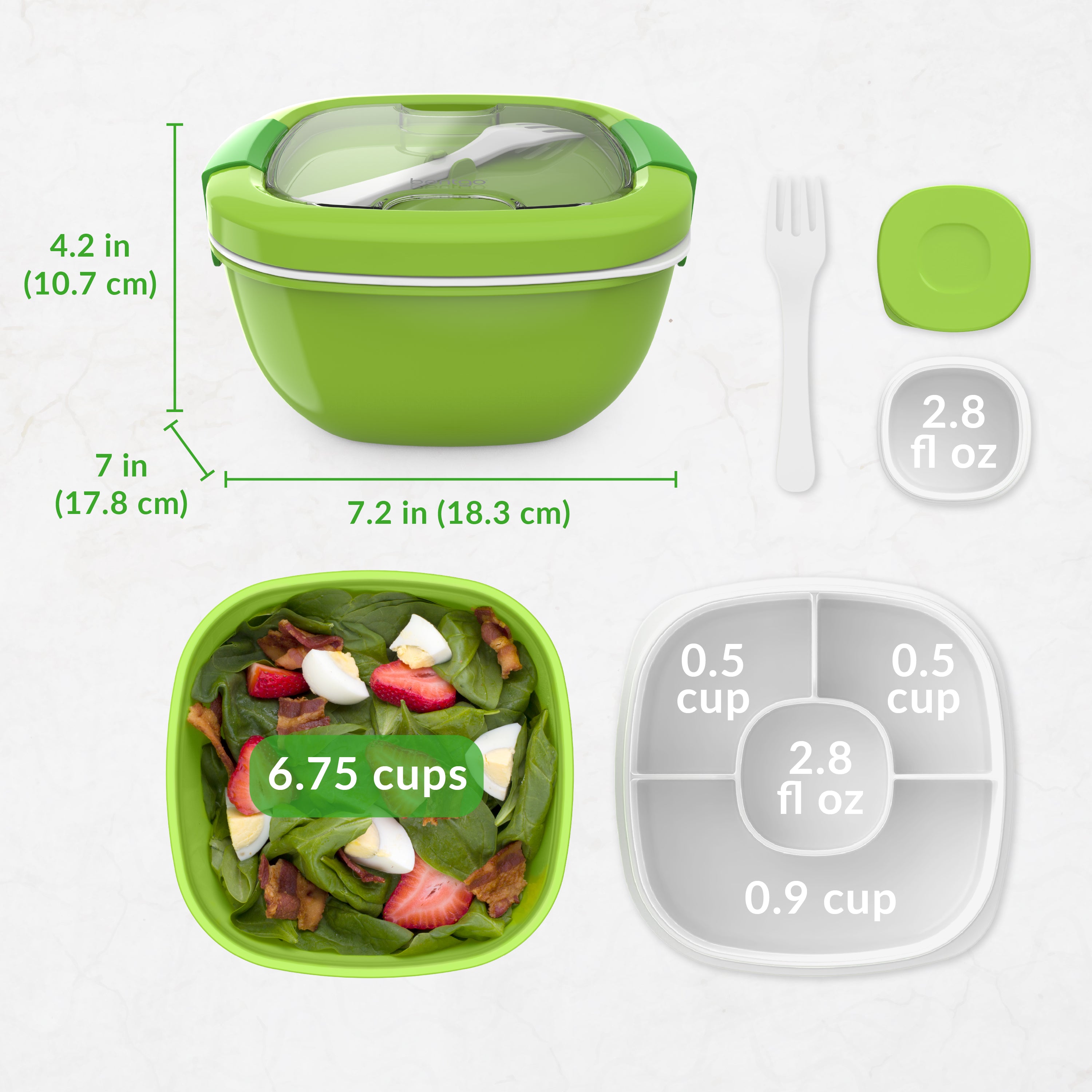 Bentgo® Salad Container (2-Pack)  - Green | Dimensions And What’s In The Box