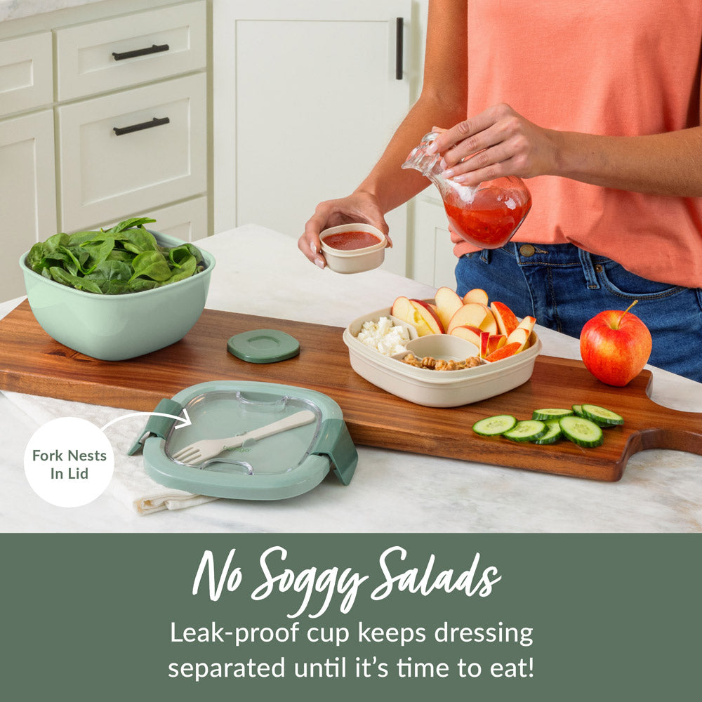 Bentgo® All-in-One Salad Container  - Khaki Green | No Soggy Salads - Leak-Proof Cup Keeps Dressing Separated Until It’s Time To Eat!