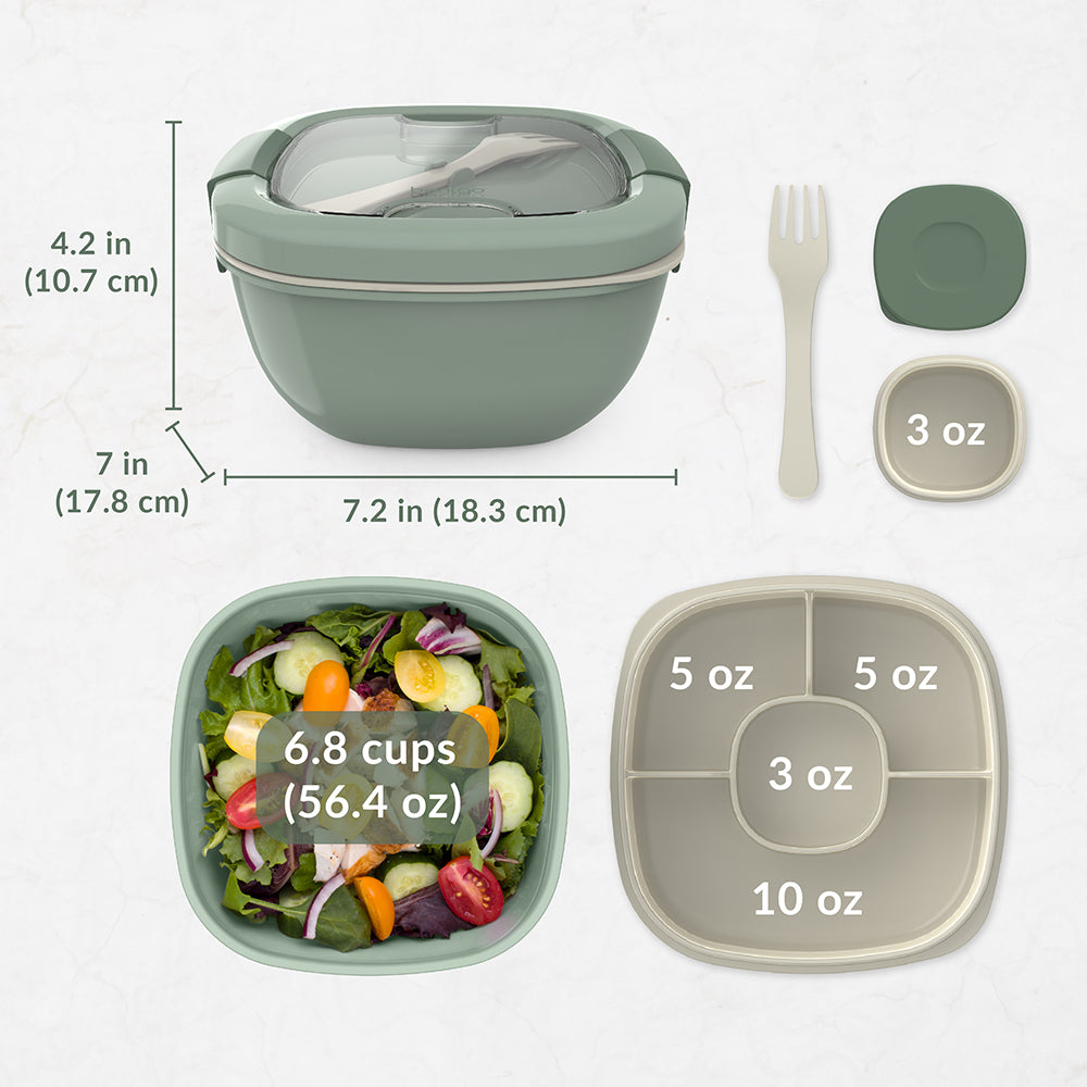 Bentgo® All-in-One Salad Container  - Khaki Green | Dimensions And What’s In The Box