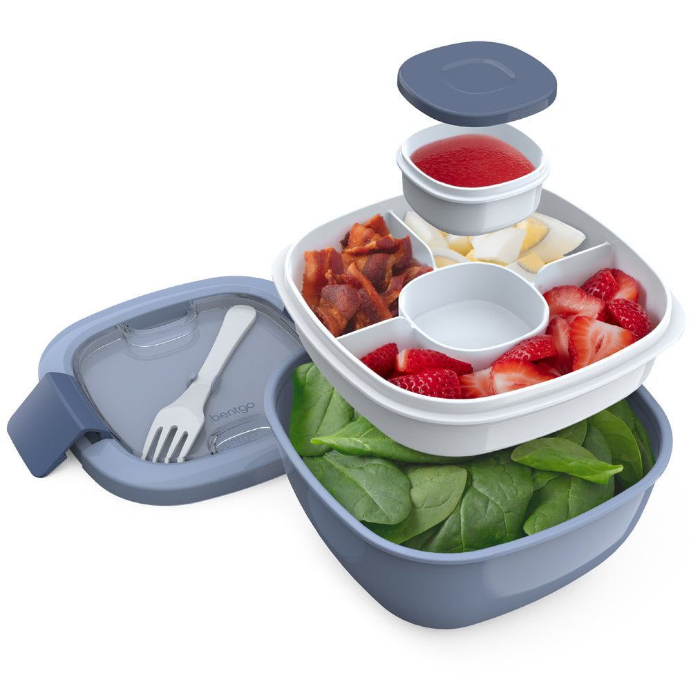 Bentgo® Glass All-in-One Salad Container - Large 61-oz Salad  Bowl, 4-Compartment Bento-Style Tray for Toppings, 3-oz Sauce Container for  Dressings, and Built-In Reusable Fork (Dark Gray): Salad Plates