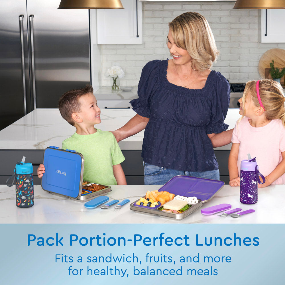 Bentgo® Kids Stainless Steel Lunch Box  - Blue | Pack Portion-Perfect Lunches - Fits A Sandwich, Fruits, And More For Healthy, Balanced Meals