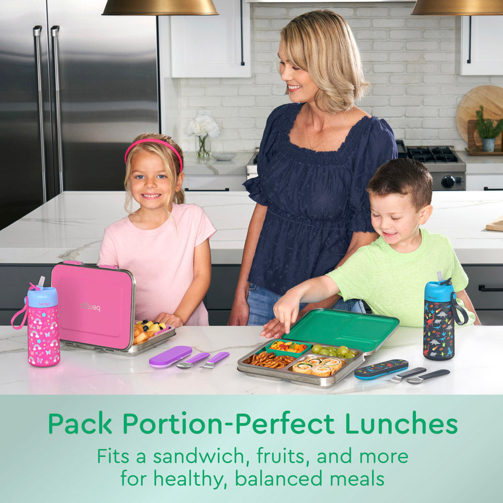 Bentgo® Kids Stainless Steel Lunch Box  - Green | Pack Portion-Perfect Lunches - Fits A Sandwich, Fruits, And More For Healthy, Balanced Meals