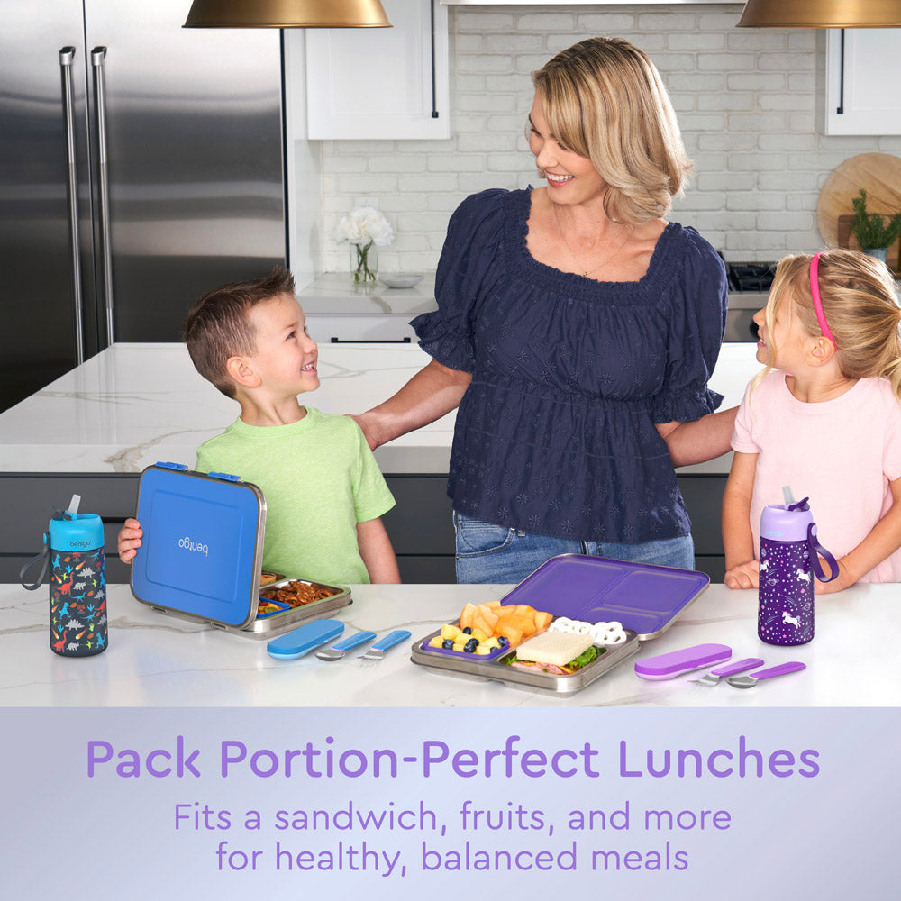 Bentgo® Kids Stainless Steel Lunch Box  - Purple | Pack Portion-Perfect Lunches - Fits A Sandwich, Fruits, And More For Healthy, Balanced Meals