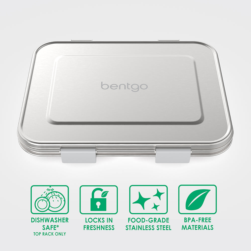 Bentgo® Kids Stainless Steel Lunch Box  - Silver | Dishwasher Safe, Locks In Freshness, Food-Grade Stainless Steel, And Made With BPA-Free Materials