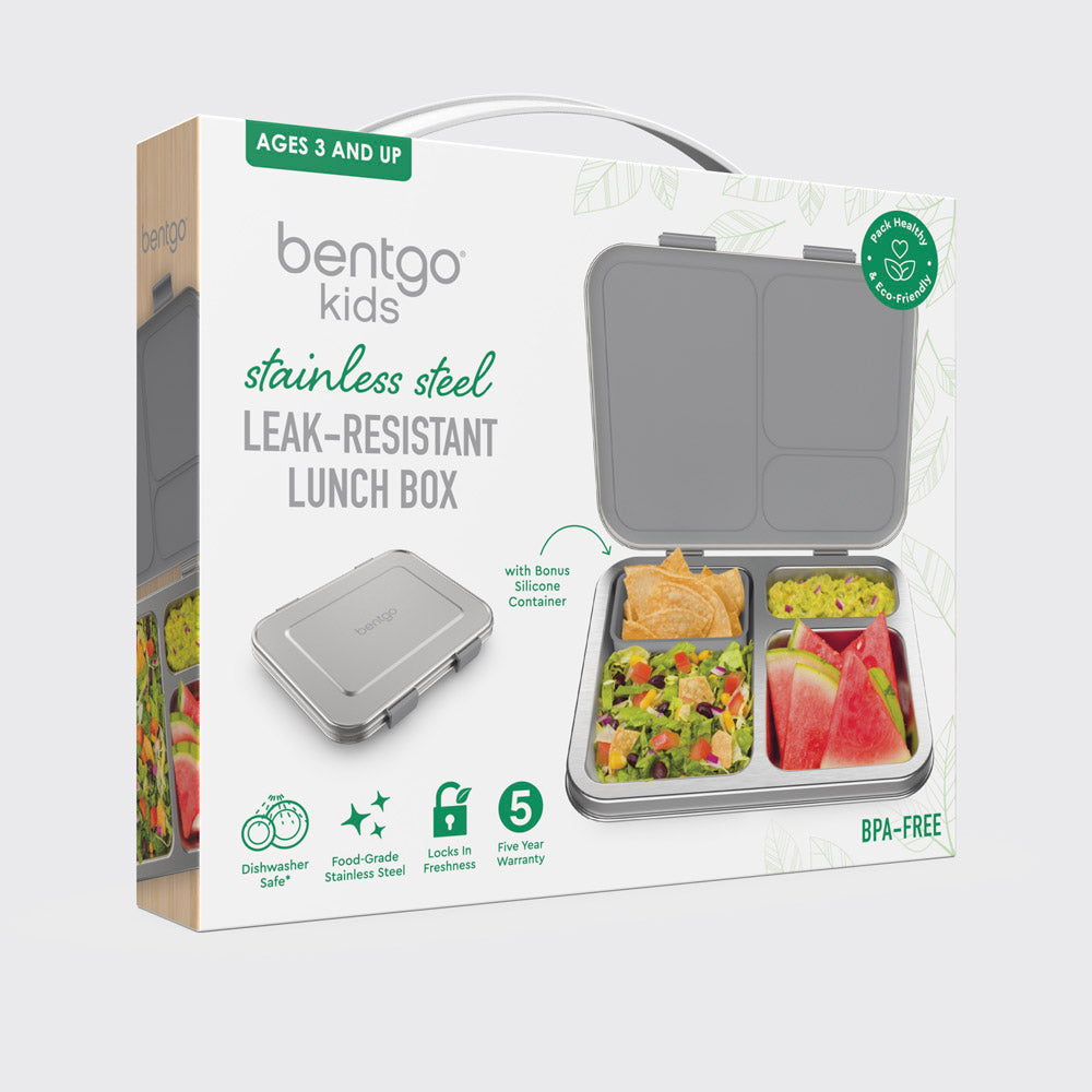 Bentgo® Kids Stainless Steel Lunch Box  - Silver | Packaging