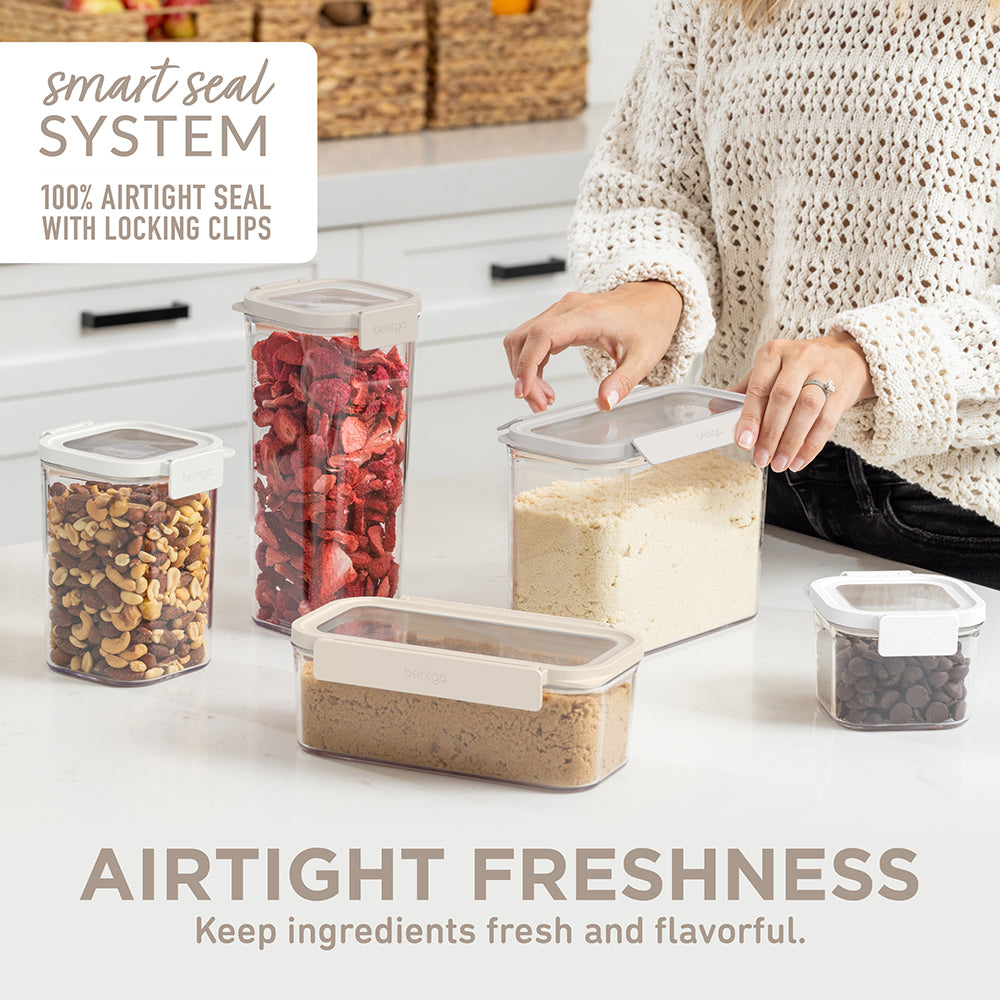 Bentgo® Pantry Airtight Dry Food Storage Containers (10-pcs)  - White Stone | Airtight Freshness - Keep Ingredients Fresh And Flavorful