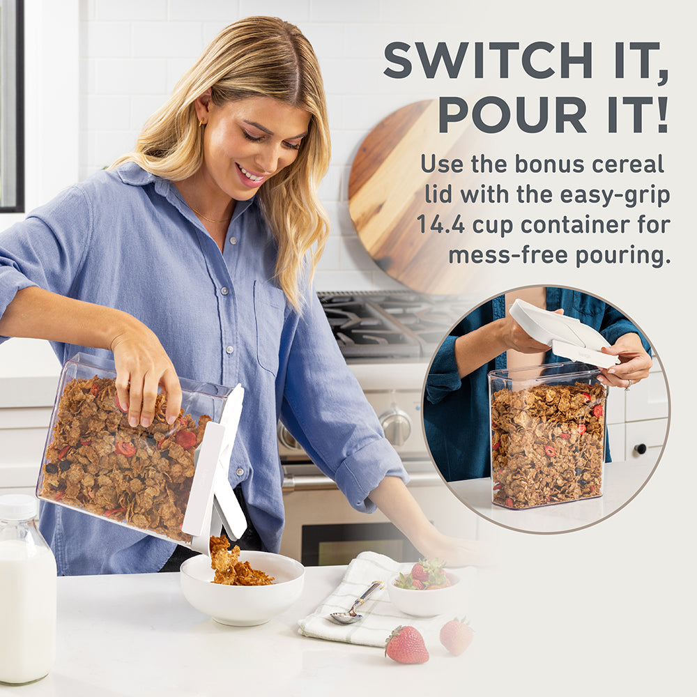 Bentgo® Pantry Airtight Food Storage Containers (22-pcs)  - Snow | Switch It, Pour It! Use The Bonus Cereal Lid With The Easy-Grip 14.4 Cup Container For Mess-Free Pouring