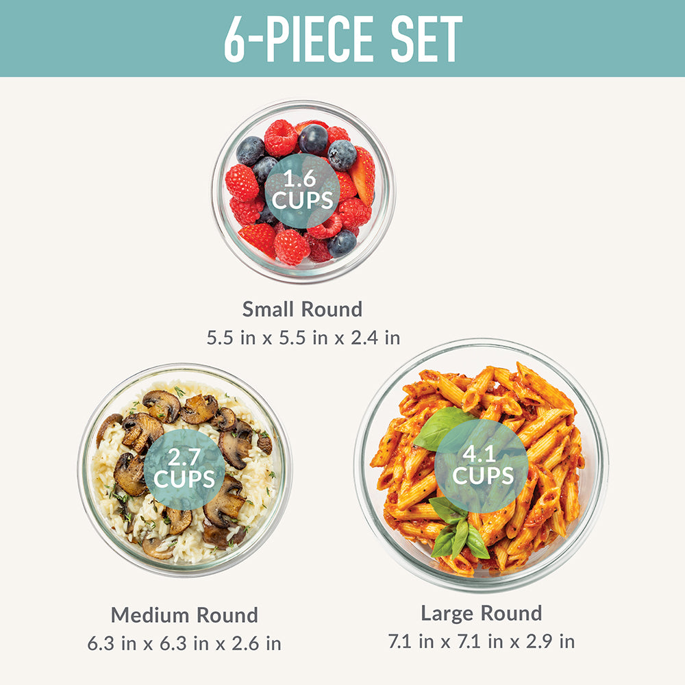 Bentgo Glass Leak-Proof Food Storage Set (6-Piece) - Soft Aqua | Dimensions + What’s In The Box