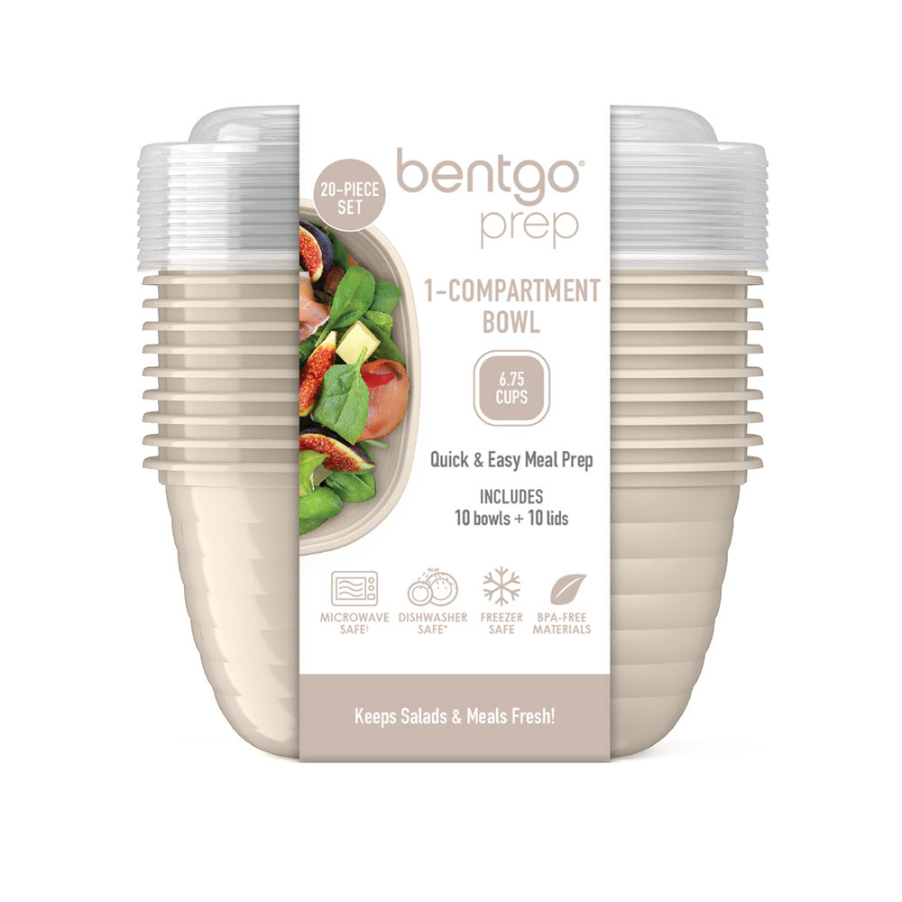 Bentgo® Prep 1-Compartment Bowls - Tan Stone | 10 1-Compartment Bowls for Quick & Easy Meal Prep