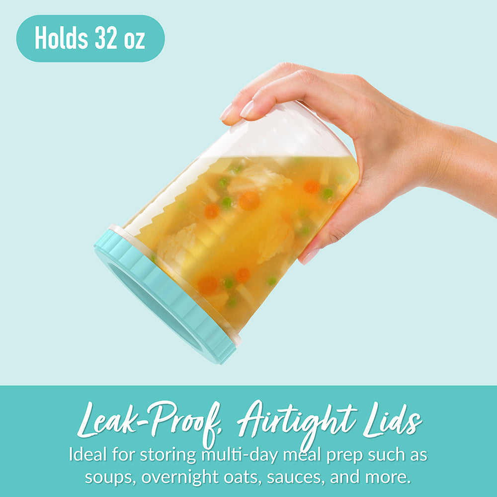 Bentgo® Prep Twist-Top Containers  - 32 Ounce - Aqua Splash | Leak-Proof, Airtight Lids - Ideal For Storing Multi-day Meal Prep Such As Soups, Overnight Oats, Sauces, And More