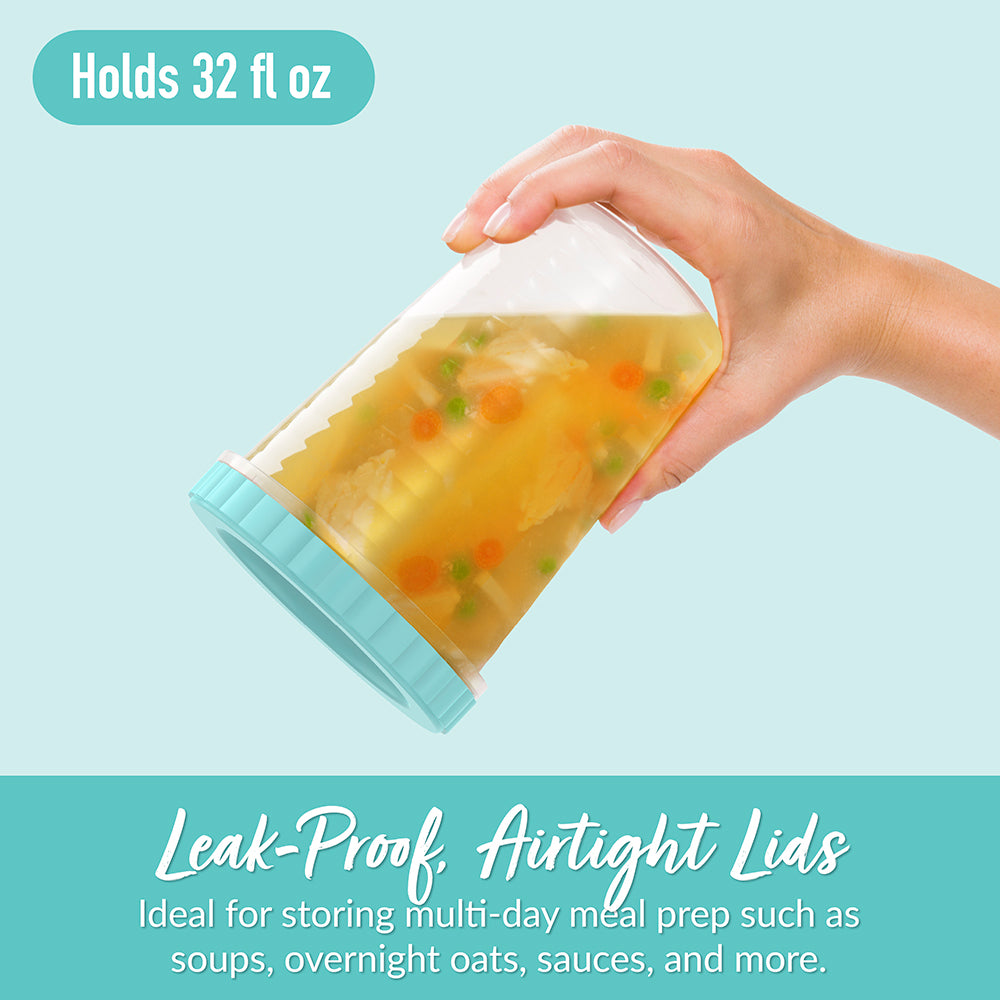 Bentgo® Prep Twist-Top Fluid Ounce Containers (20-Piece) - 32-Fluid Ounce - Aqua Splash | Leak-Proof, Airtight Lids - Ideal For Storing Multi-day Meal Prep Such As Soups, Overnight Oats, Sauces, And More