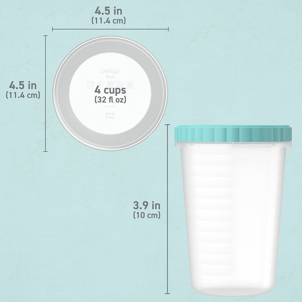 Bentgo® Prep Twist-Top Fluid Ounce Containers (20-Piece) - 32-Fluid Ounce - Aqua Splash | Dimensions