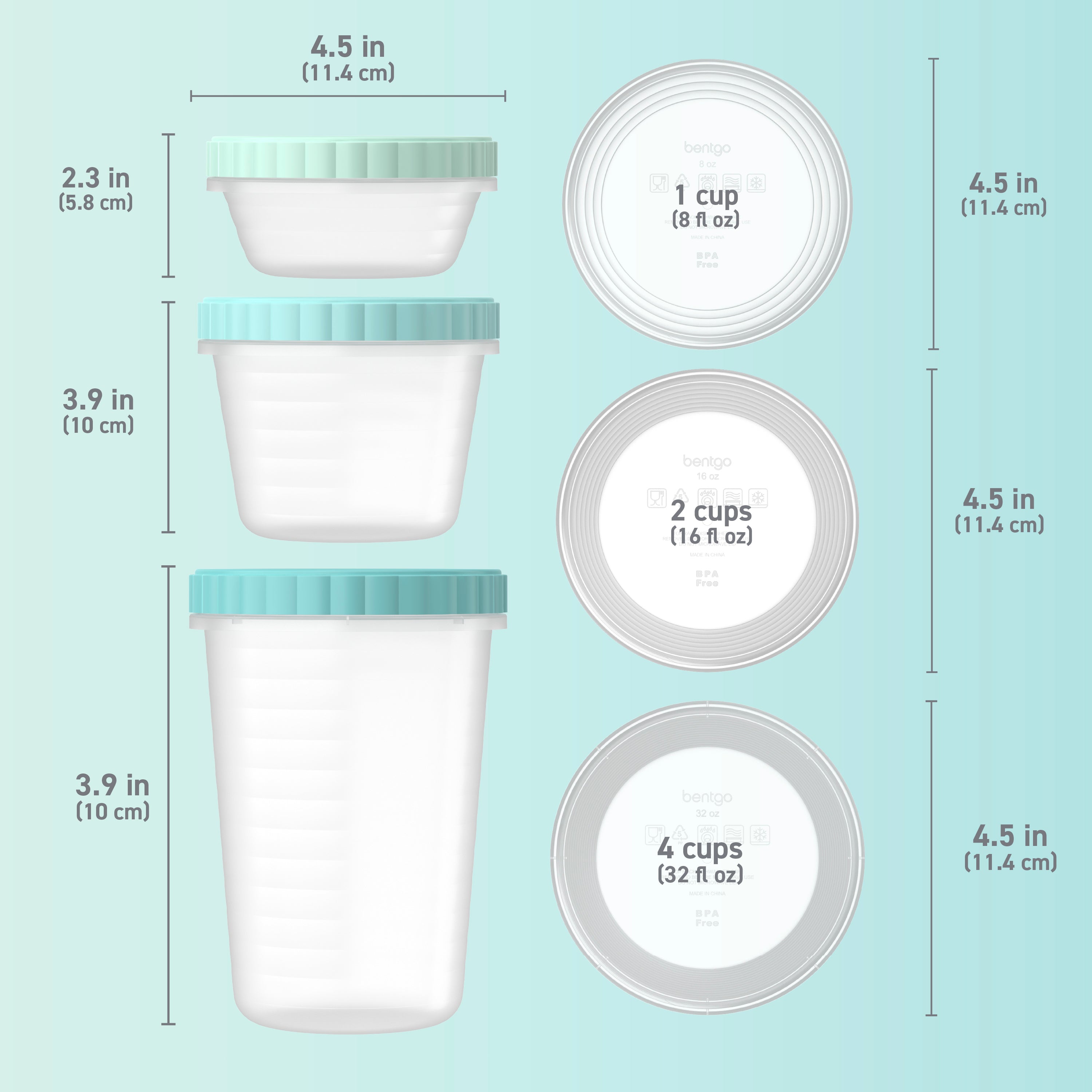 Bentgo® Prep Twist-Top Containers (60-Piece) - Dimensions