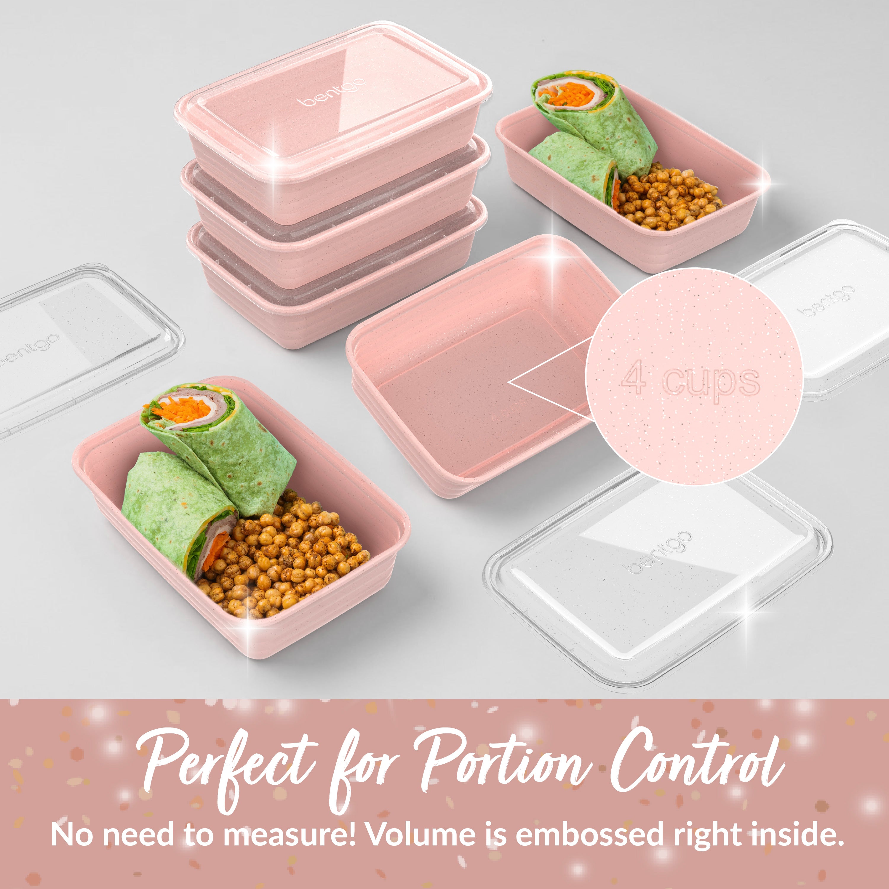 Bentgo® Prep 1-Compartment Meal Prep Containers (20-Piece)  - Peony Glitter | Perfect For Portion Control - No Need To Measure! Volume Is Embossed Right Inside