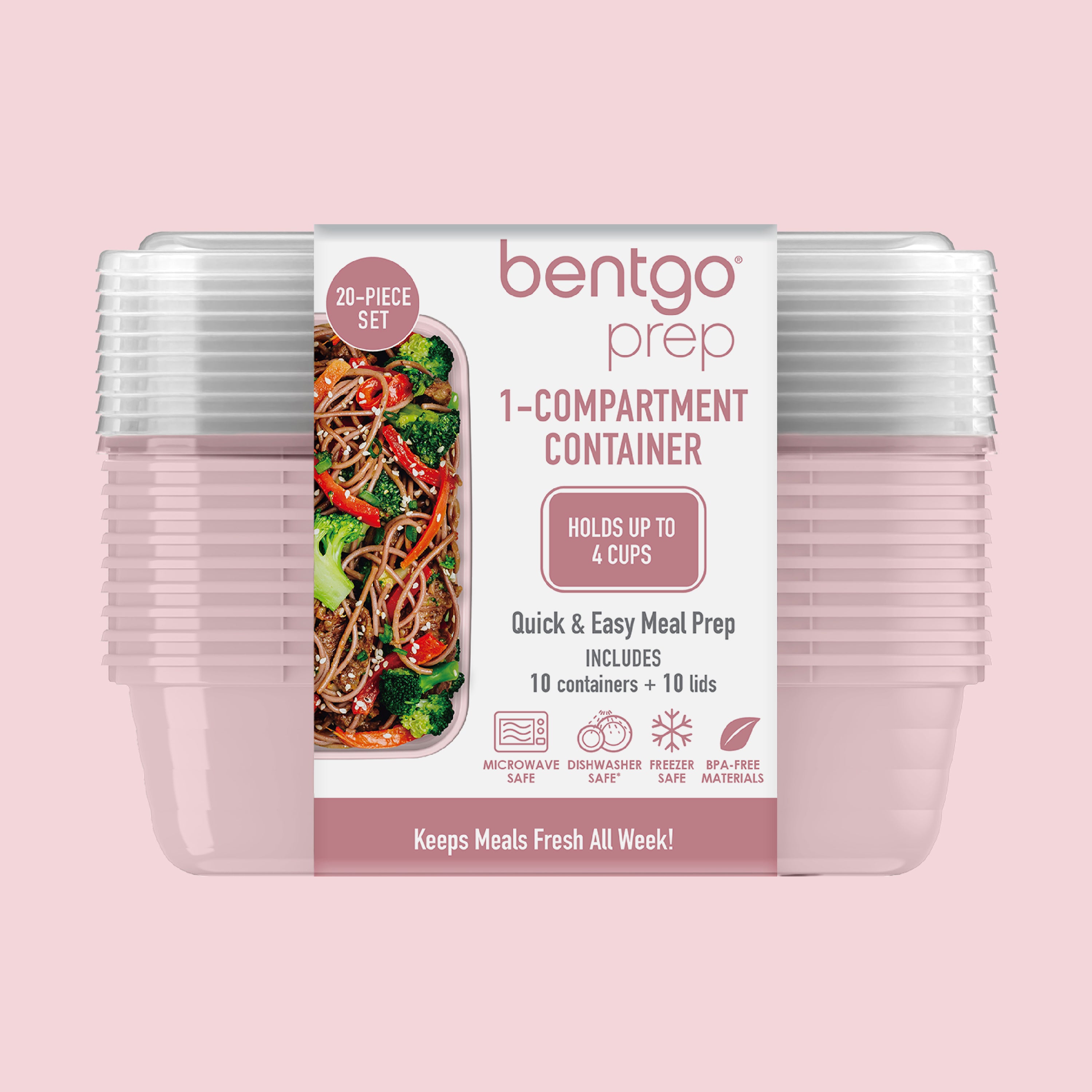 Bentgo® Prep 1-Compartment Meal Prep Containers (20-Piece)  - Blush Pink | Packaging