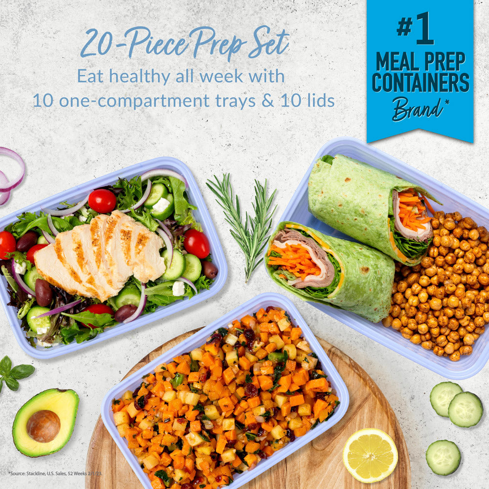 Bentgo bentgo prep 1-compartment containers - 20-piece meal prep kit with  10 trays & 10 custom-fit lids - durable microwave, freezer