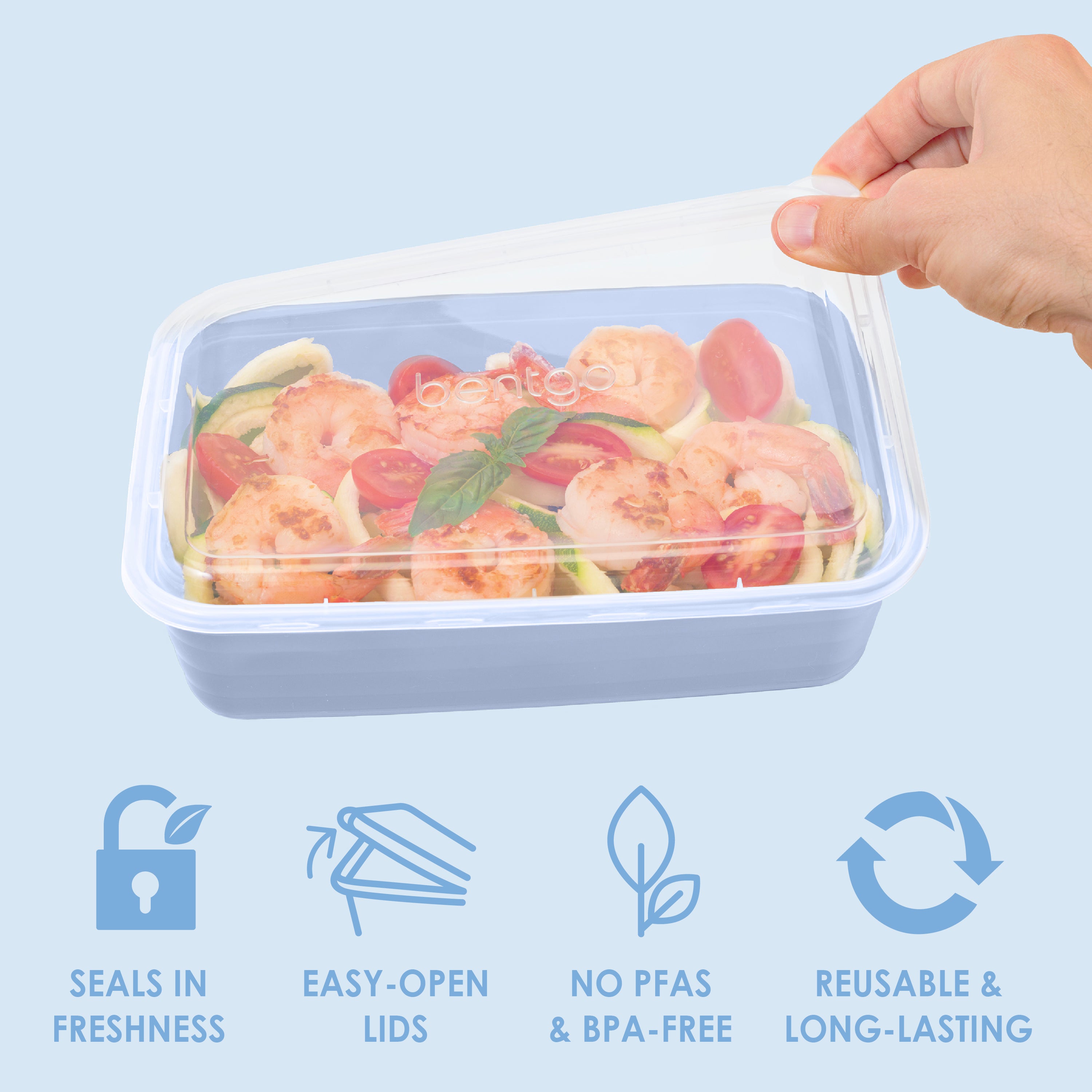 Bentgo® Prep 1-Compartment Meal Prep Containers (20-Piece)  - Periwinkle | Seals In Freshness, Easy-Open Lids, NO PFAS & BPA-Free, Reusable & Long-Lasting