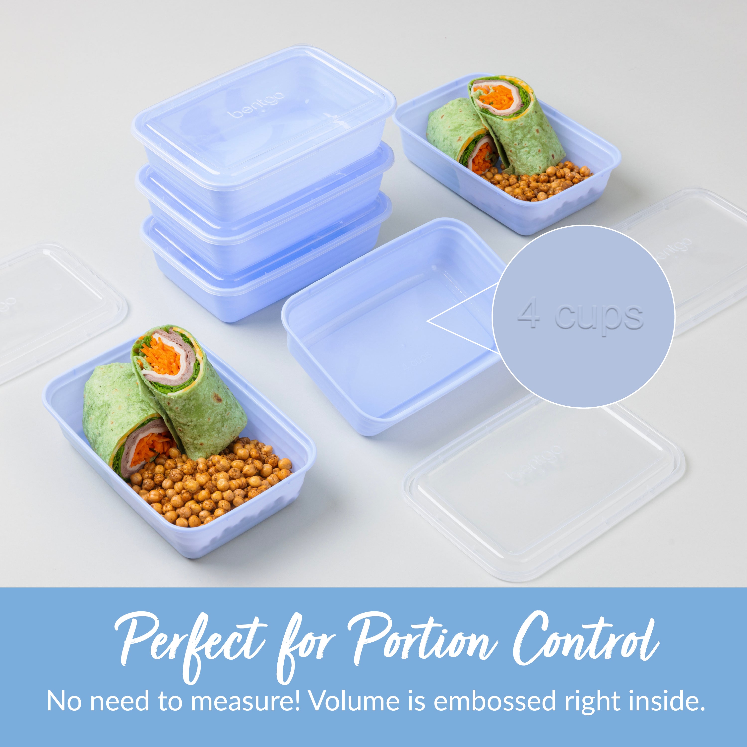 Bentgo® Prep 1-Compartment Meal Prep Containers (20-Piece)  - Periwinkle | Perfect For Portion Control - No Need To Measure! Volume Is Embossed Right Inside