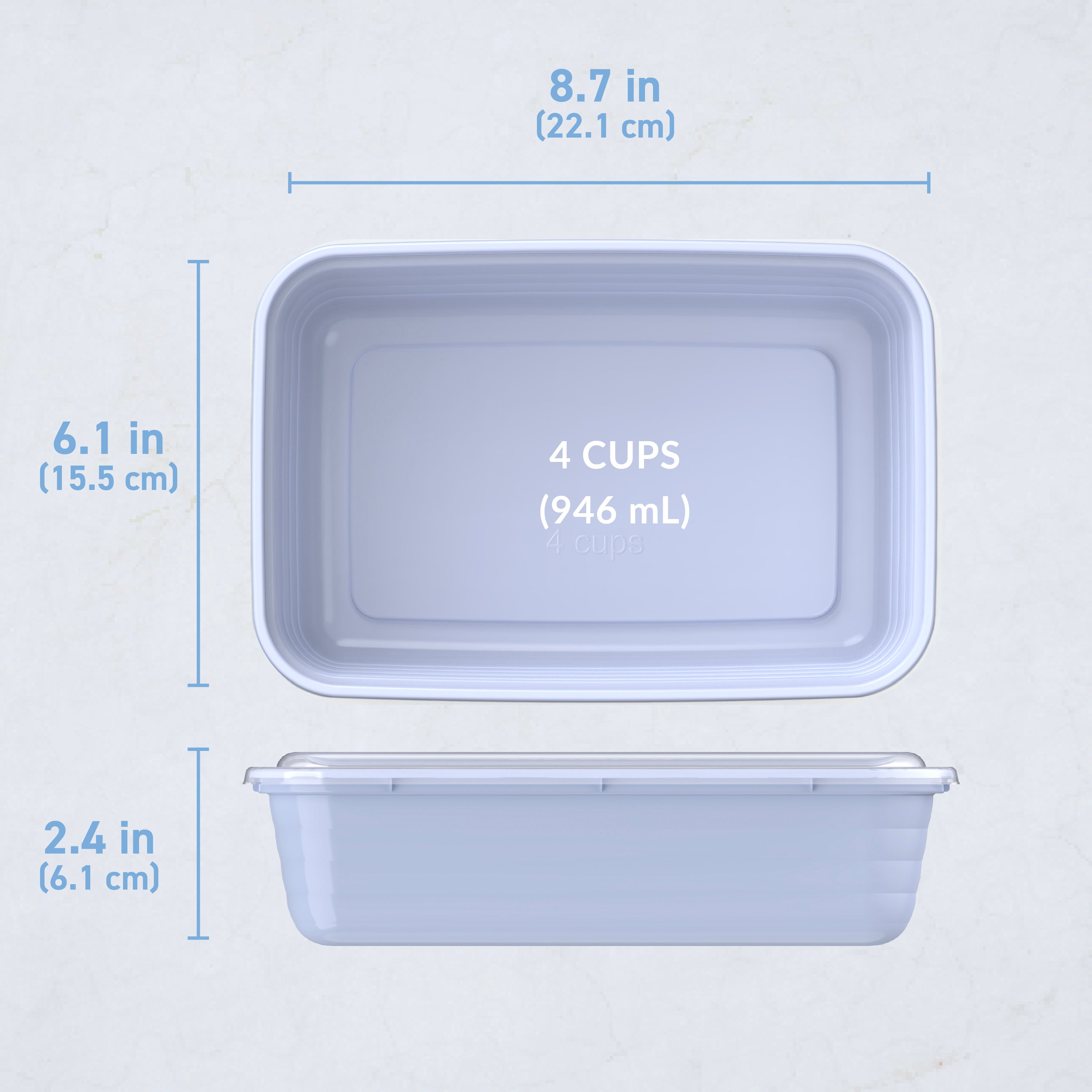 Bentgo® Prep 1-Compartment Meal Prep Containers (20-Piece)  - Periwinkle | Dimensions