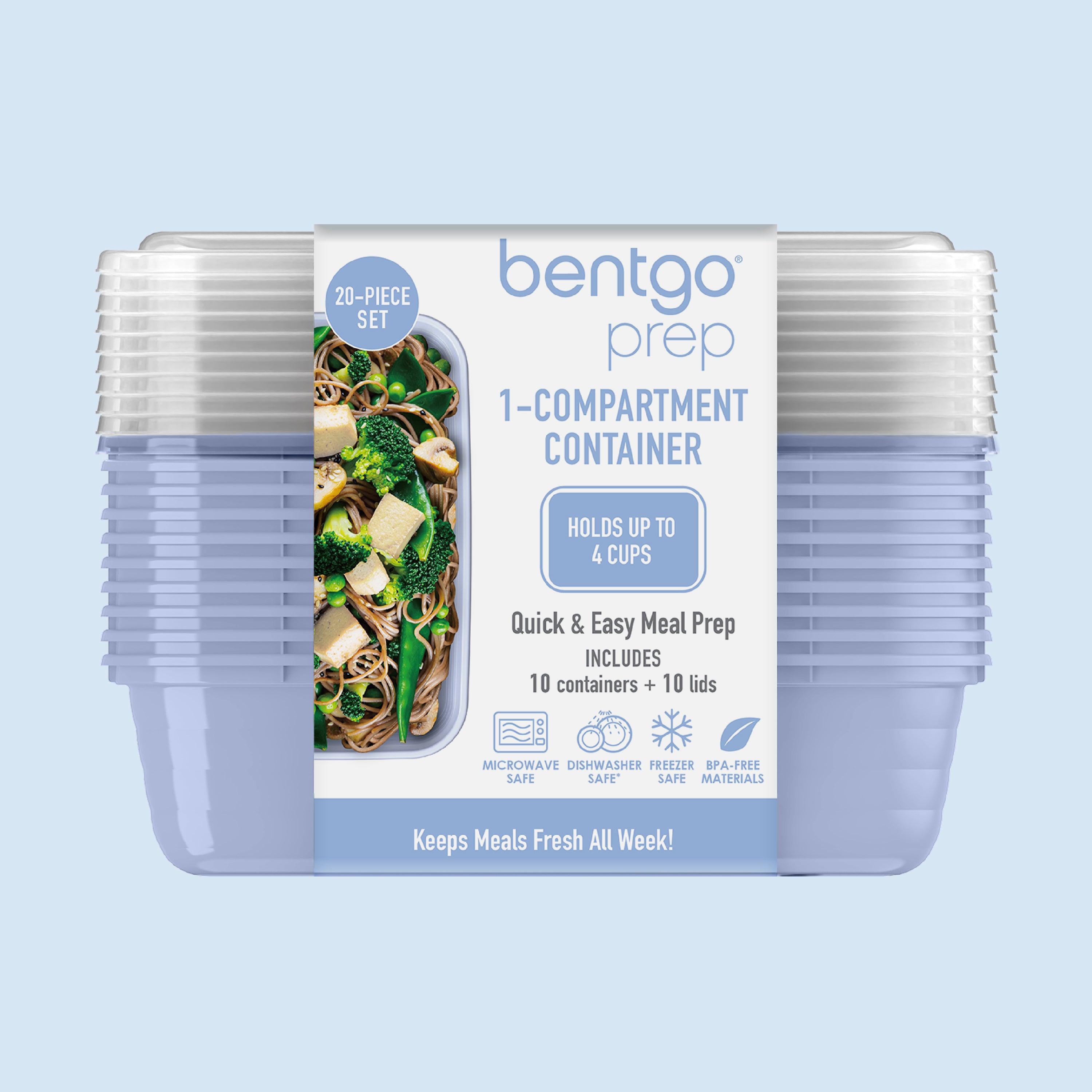 Bentgo® Prep 1-Compartment Meal Prep Containers (20-Piece)  - Periwinkle | Packaging