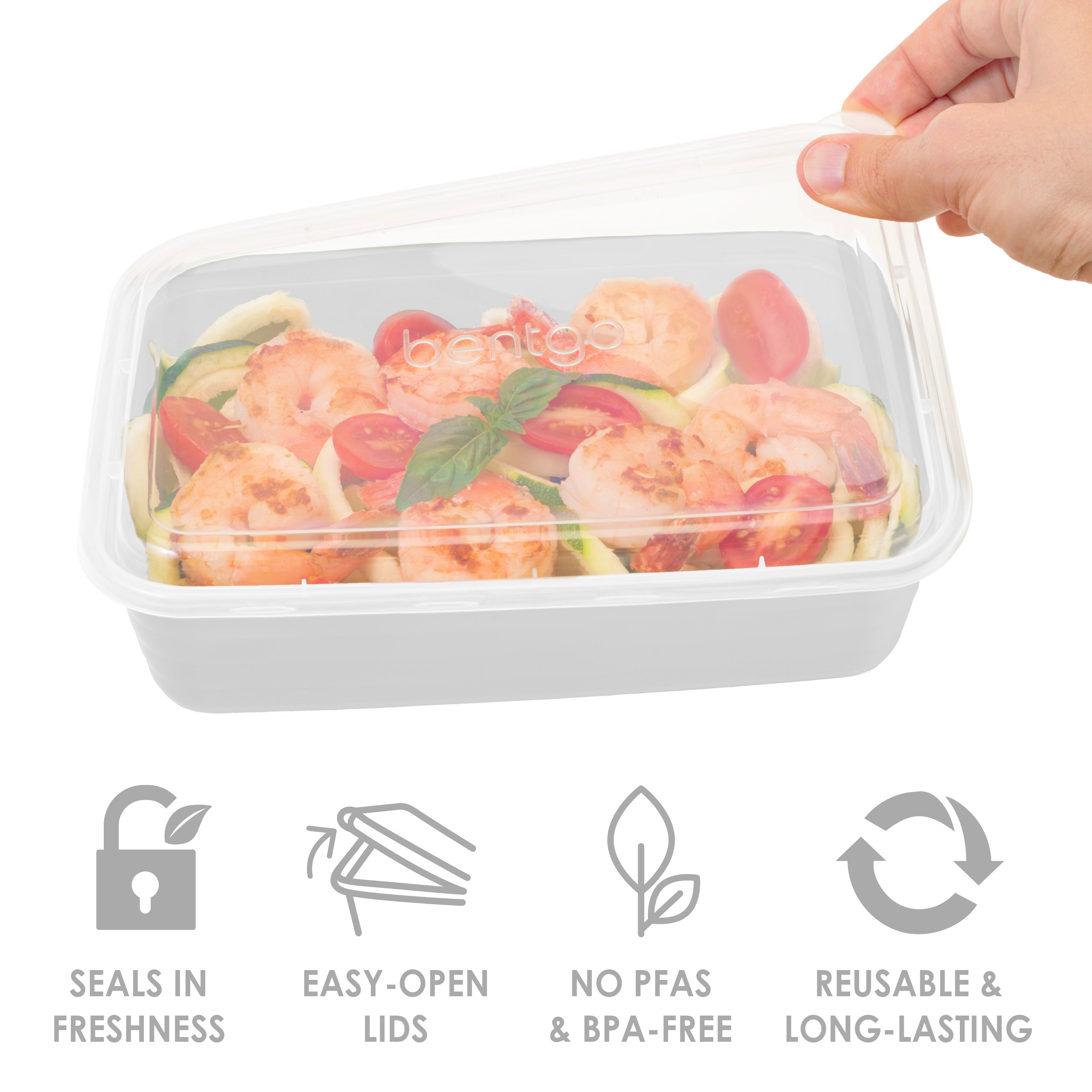 Bentgo® Prep 1-Compartment Meal Prep Containers (20-Piece)  - White | Seals In Freshness, Easy-Open Lids, NO PFAS & BPA-Free, Reusable & Long-Lasting