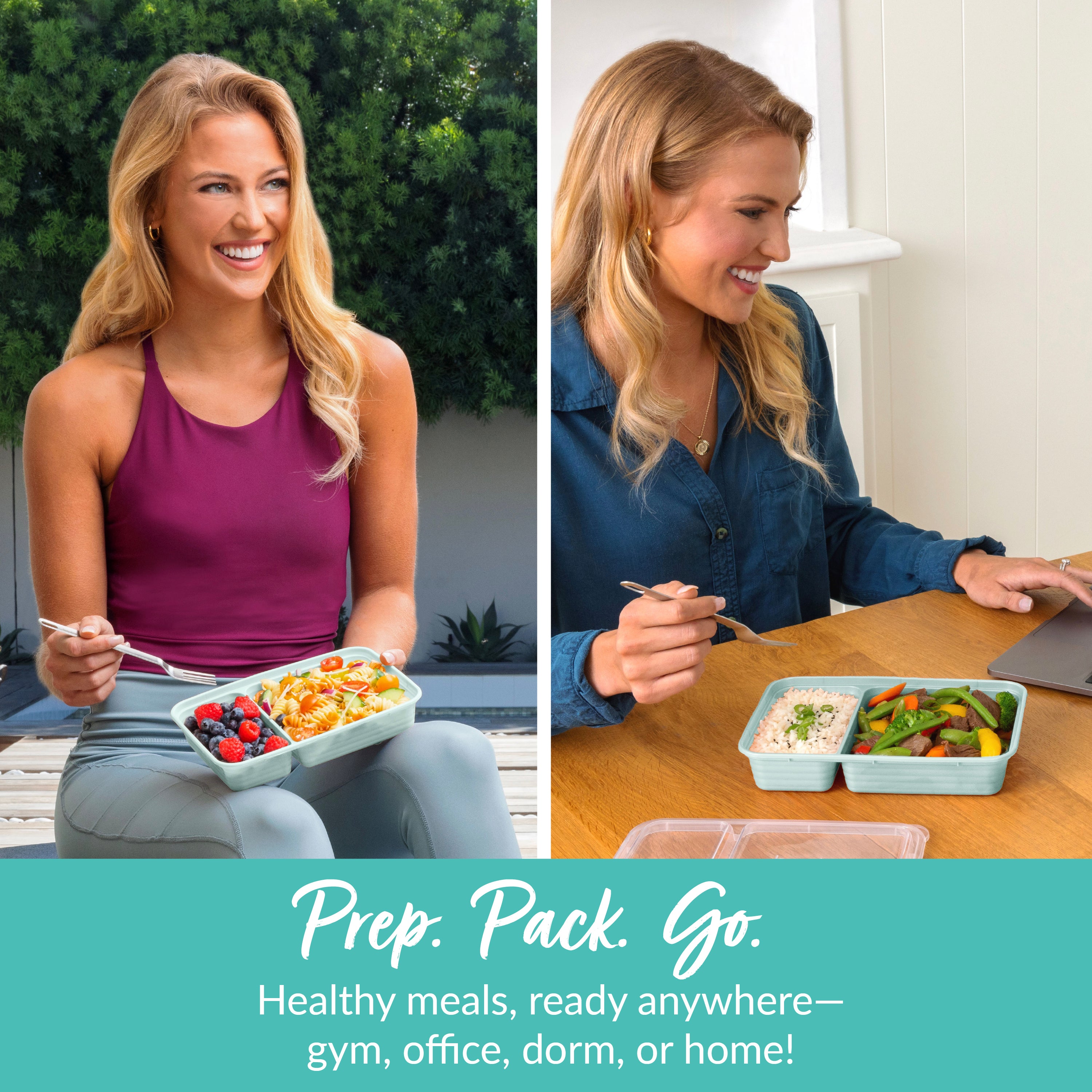 Bentgo® Prep 2-Compartment Meal Prep Containers (20-Piece)  - Mint | Prep. Pack. Go. - Healthy Meals, Ready Anywhere - Gym, Office, Dorm, Or Home!