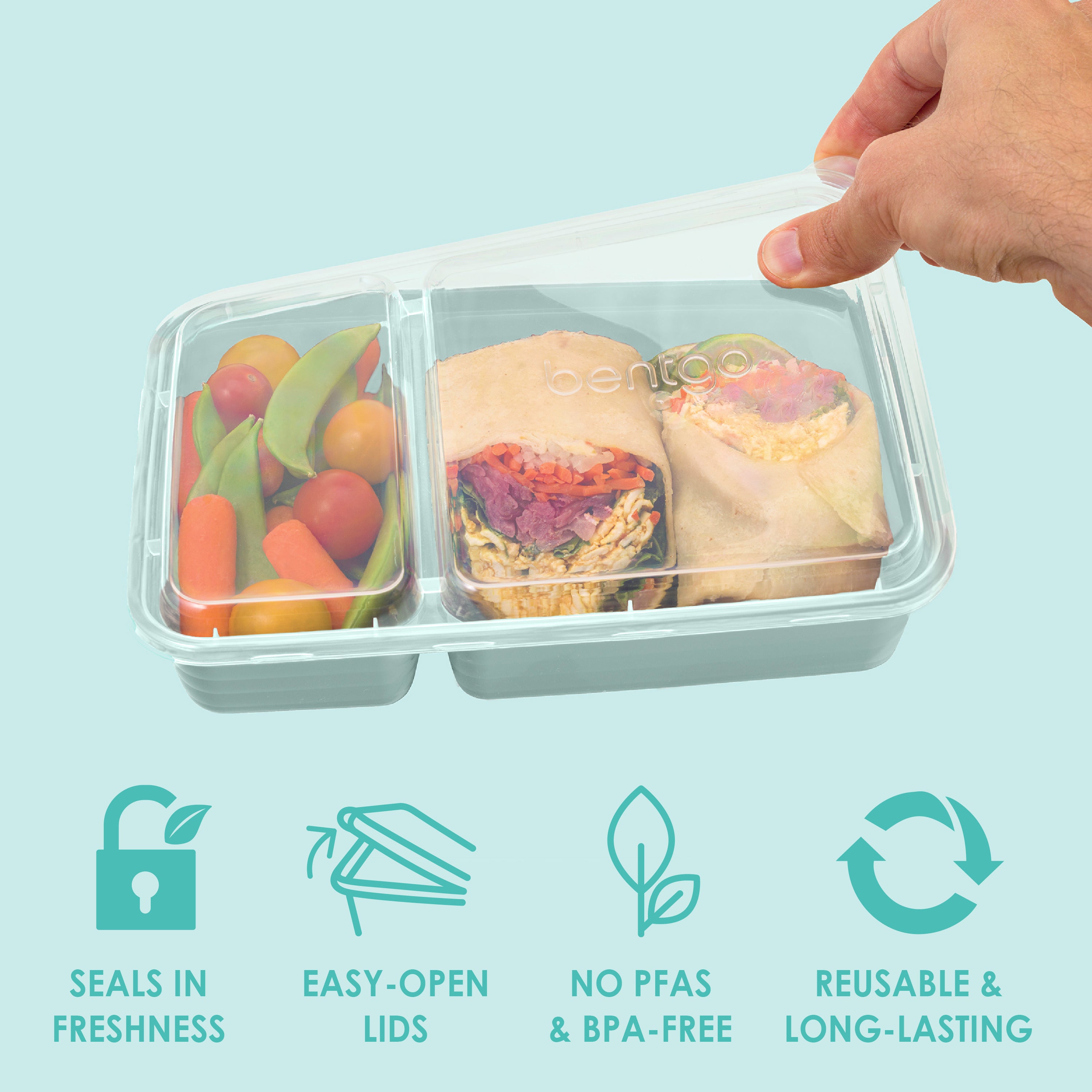 Bentgo® Prep 2-Compartment Meal Prep Containers (20-Piece)  - Mint | Seals In Freshness, Easy-Open Lids, NO PFAS & BPA-Free, Reusable & Long-Lasting