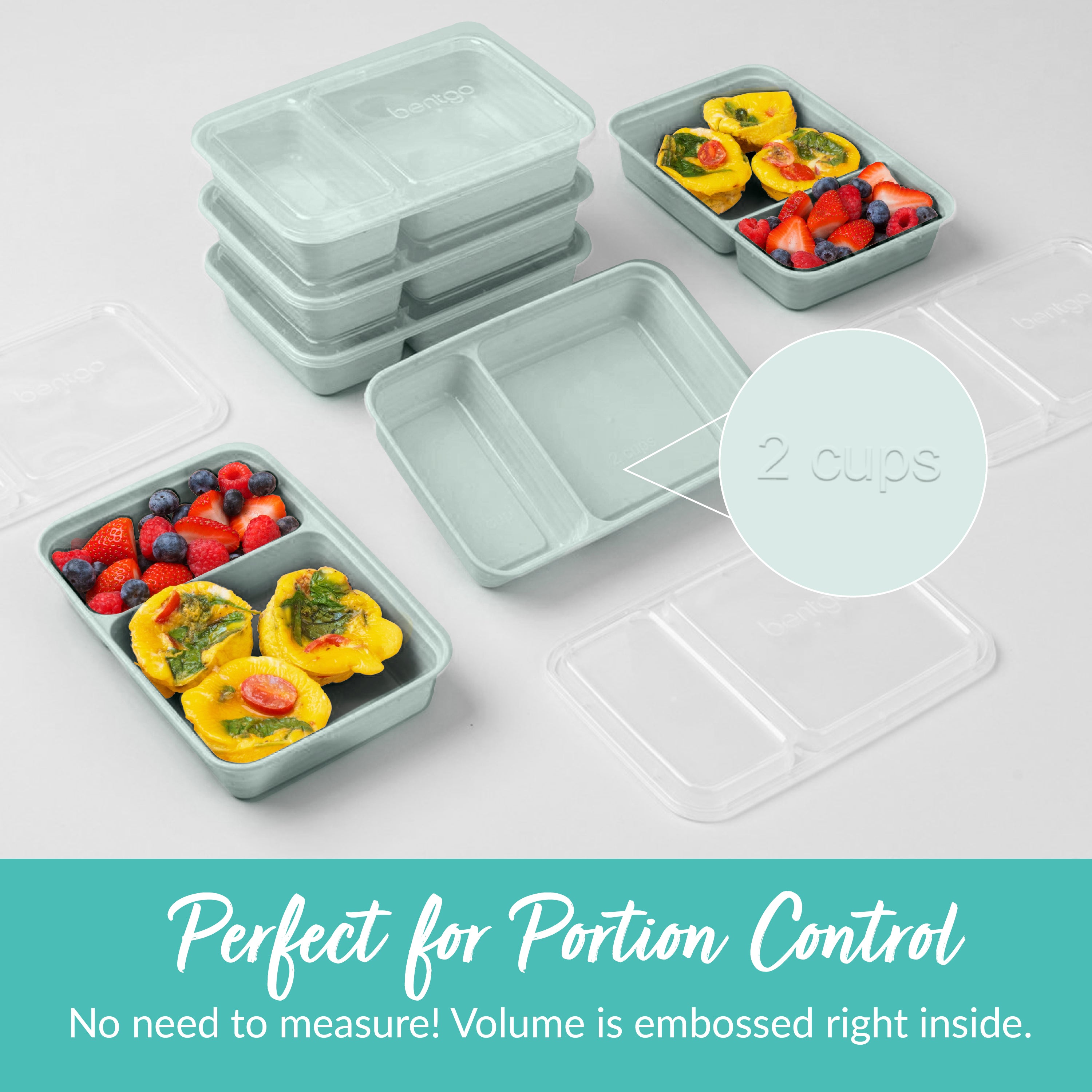 Bentgo® Prep 2-Compartment Meal Prep Containers (20-Piece)  - Mint | Perfect For Portion Control - No Need To Measure! Volume Is Embossed Right Inside