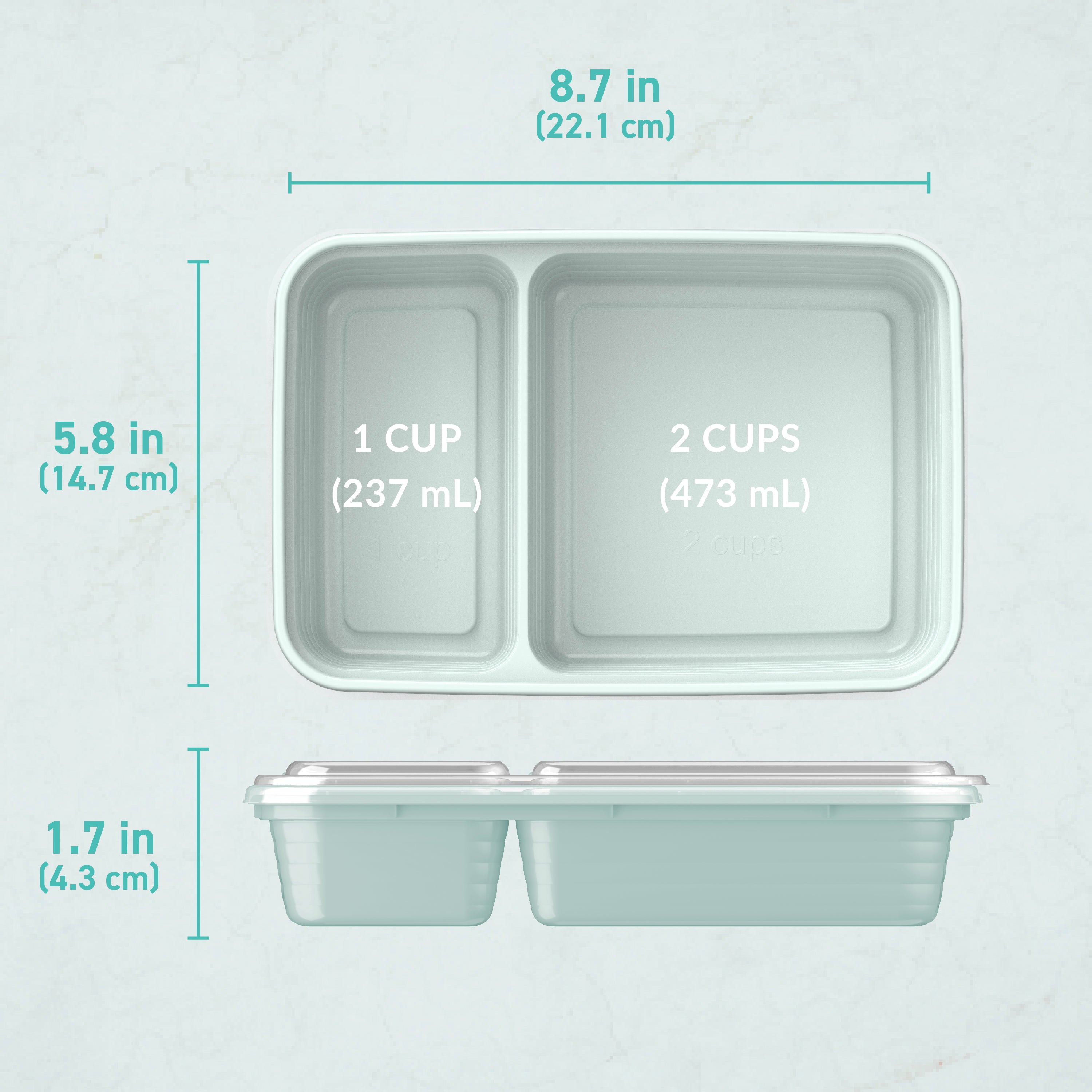 Bentgo® Prep 2-Compartment Meal Prep Containers (20-Piece)  - Mint | Dimensions