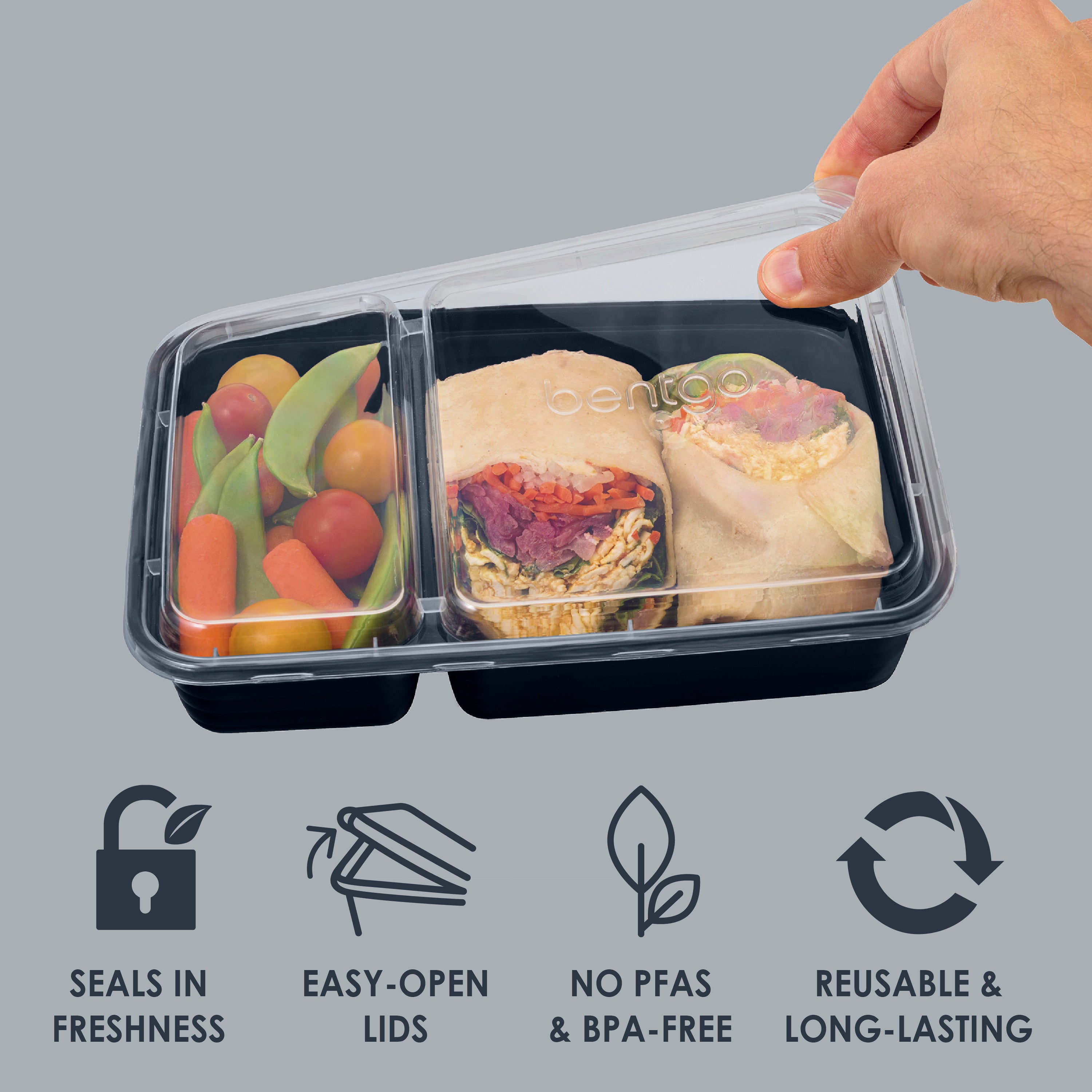 Bentgo® Prep 2-Compartment Meal Prep Containers (20-Piece)  - Navy Blue | Seals In Freshness, Easy-Open Lids, NO PFAS & BPA-Free, Reusable & Long-Lasting