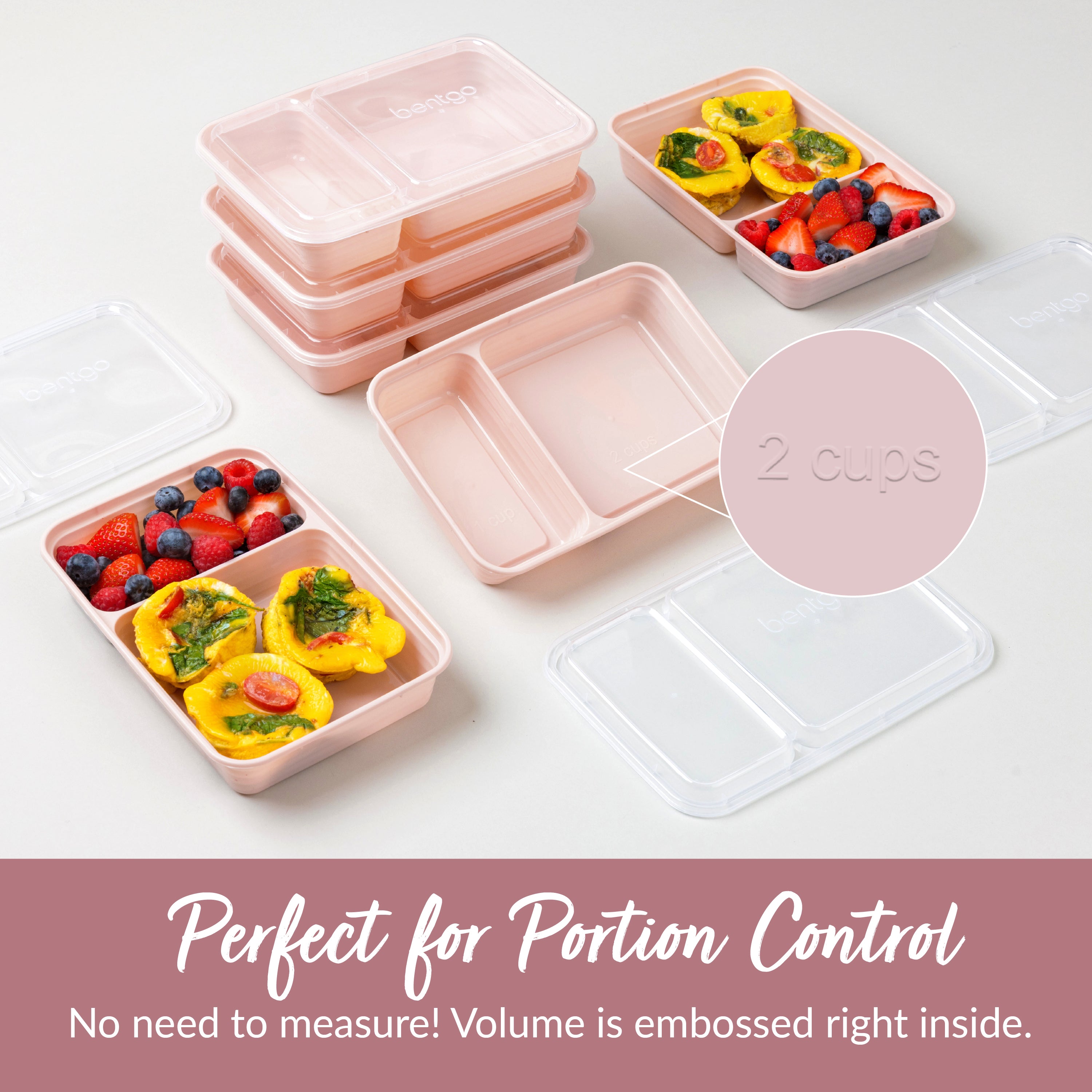 Bentgo® Prep 2-Compartment Meal Prep Containers (20-Piece)  - Blush Pink | Perfect For Portion Control - No Need To Measure! Volume Is Embossed Right Inside