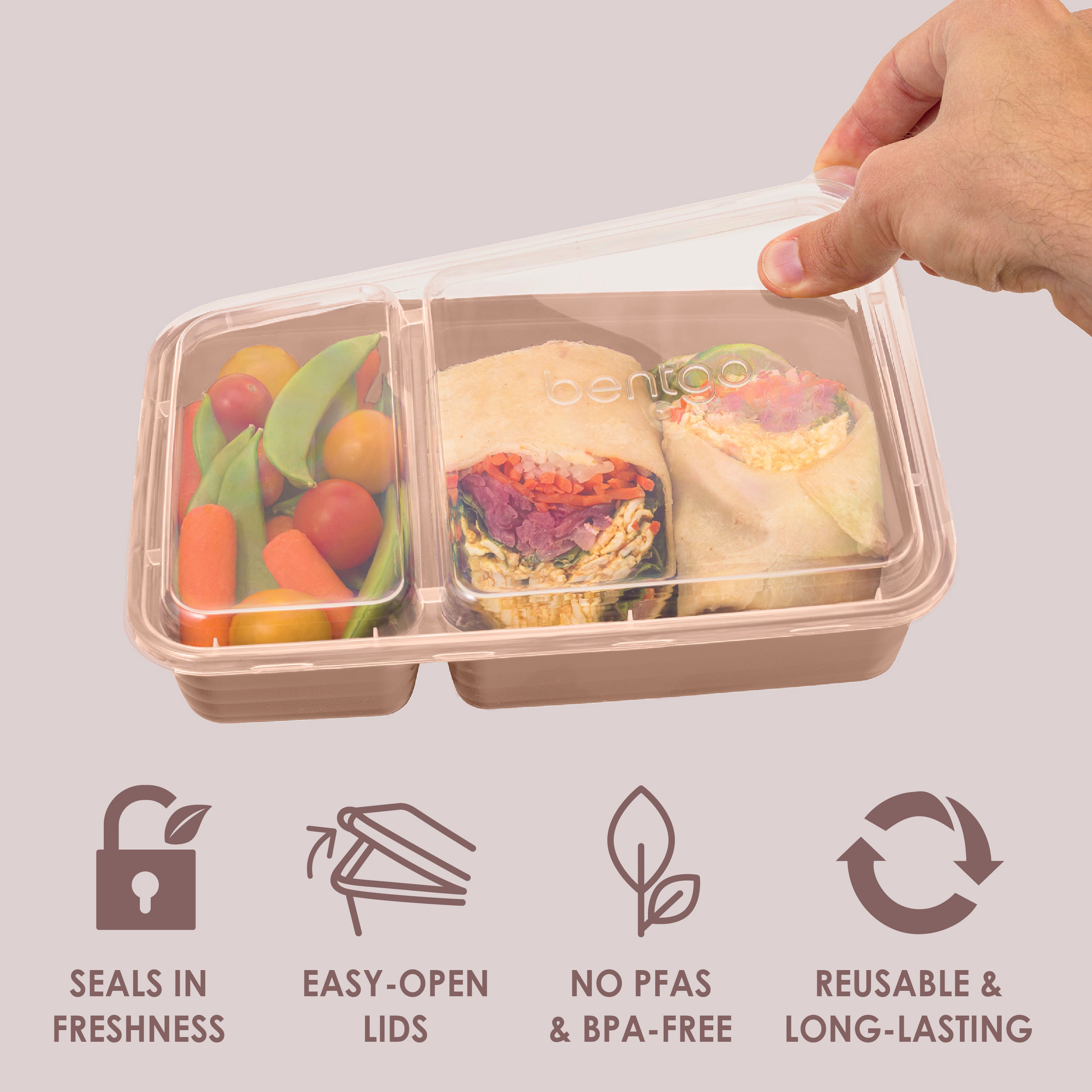 Bentgo® Prep 2-Compartment Meal Prep Containers (20-Piece)  - Rose Gold | Seals In Freshness, Easy-Open Lids, NO PFAS & BPA-Free, Reusable & Long-Lasting