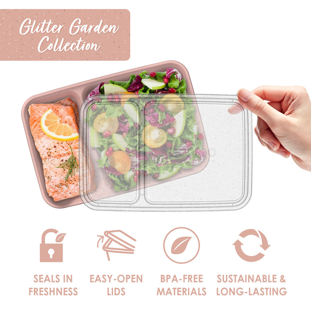 Bentgo® Prep 2-Compartment Meal Prep Containers - Sweet Pea Glitter | Seals In Freshness, Easy-Open Lids, And Made With BPA-Free Materials