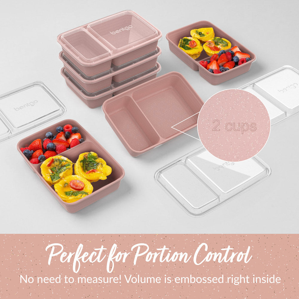 Bentgo® Prep 2-Compartment Meal Prep Containers - Sweet Pea Glitter | Perfect For Portion Control - No Need To Measure! Volume Is Embossed Right Inside