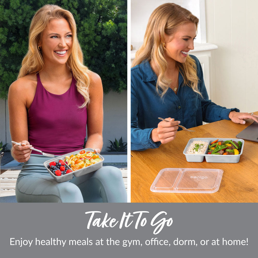 Bentgo Prep 2-Compartment Meal Prep Containers - Silver | Take It To Go - Enjoy Health Meals At The Gym, Office, Dorm, Or At Home!