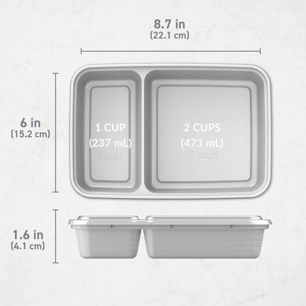 Bentgo Prep 2-Compartment Meal Prep Containers - Silver | Dimensions