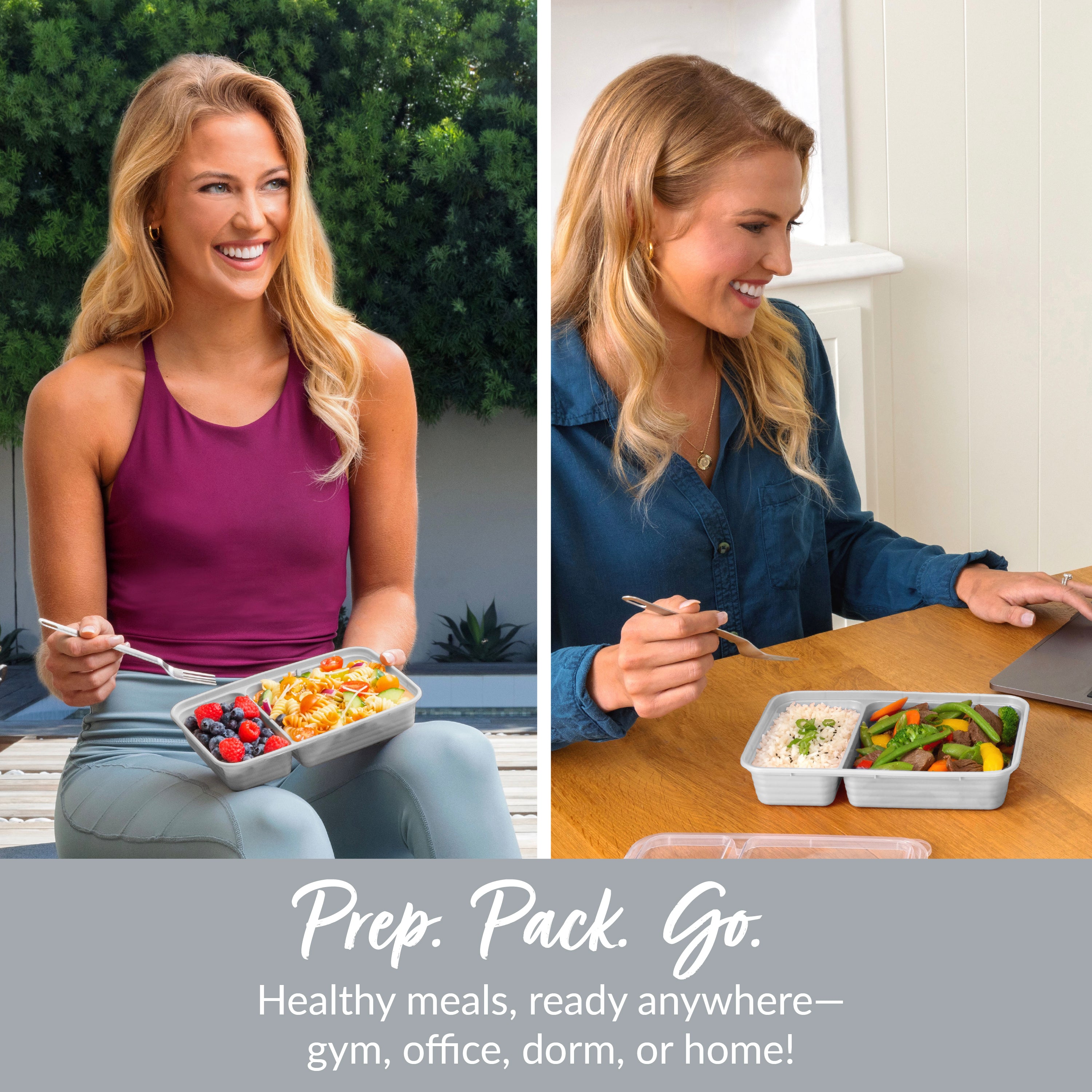 Bentgo® Prep 2-Compartment Meal Prep Containers (20-Piece)  - Silver | Prep. Pack. Go. - Healthy Meals, Ready Anywhere - Gym, Office, Dorm, Or Home!