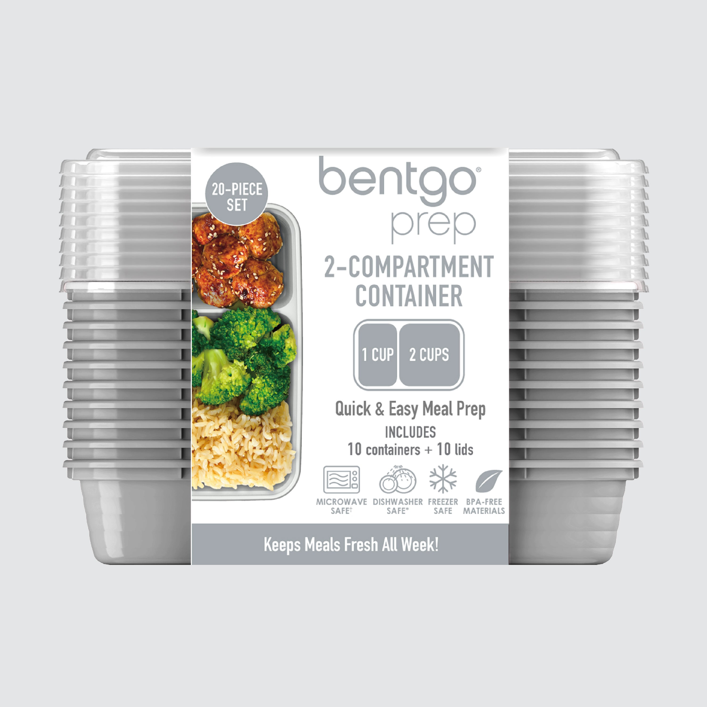 Bentgo® Prep 2-Compartment Meal Prep Containers (20-Piece)  - Silver | Packaging