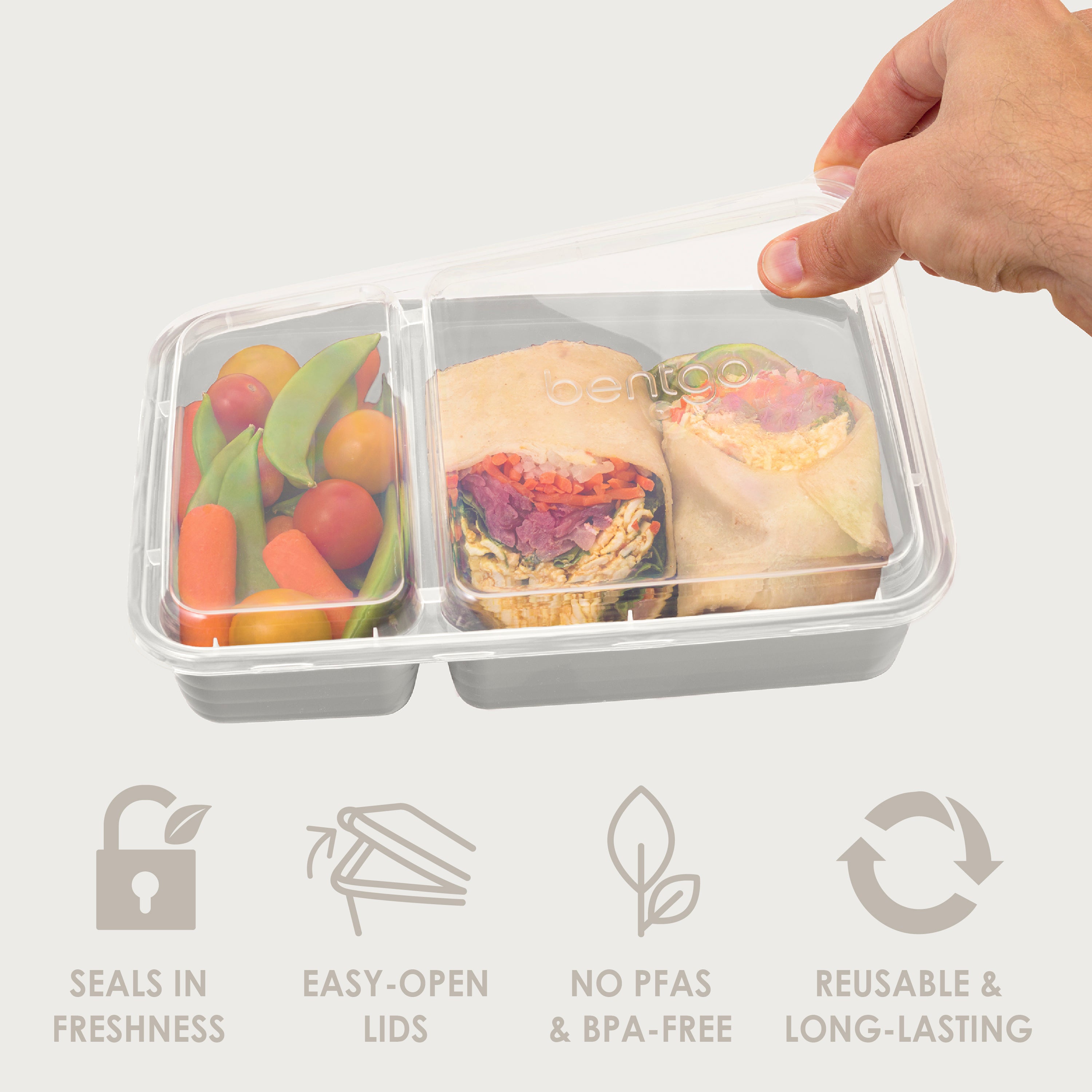 Bentgo® Prep 2-Compartment Meal Prep Containers (20-Piece)  - Whisper Gray | Seals In Freshness, Easy-Open Lids, NO PFAS & BPA-Free, Reusable & Long-Lasting