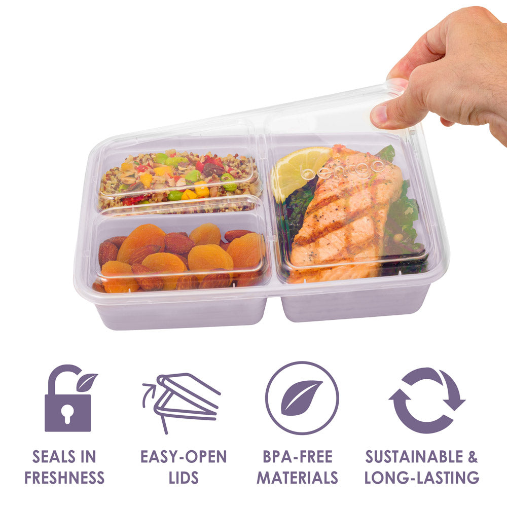 mygo container large to-go 3-compartment food container, 9-3/8 x 9-3/8 x  2-1/2, reusable, microwave safe, nsf certified, s