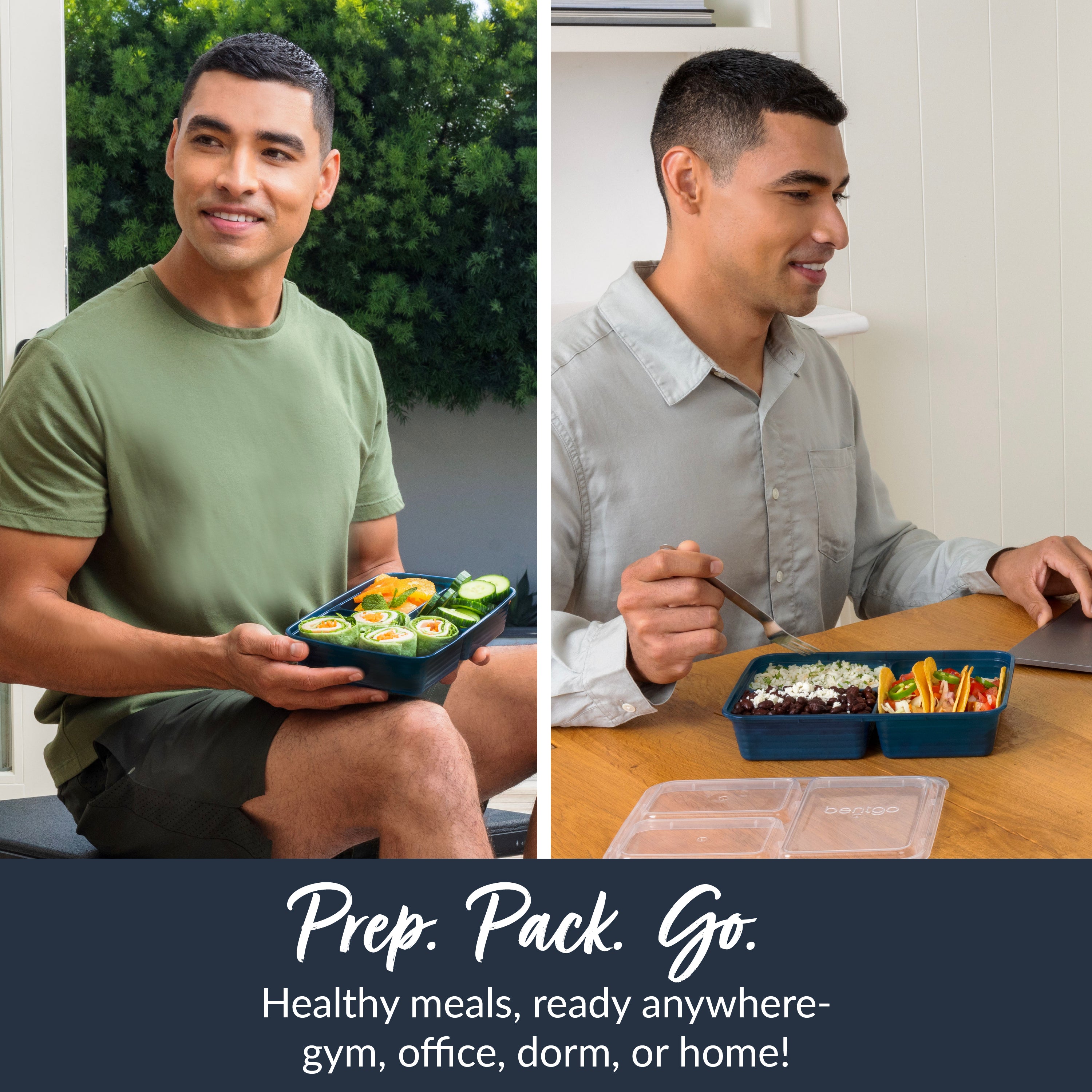 Bentgo® Prep 3-Compartment Meal Prep Containers (20-Piece)  - Navy Blue | Prep. Pack. Go. - Healthy Meals, Ready Anywhere - Gym, Office, Dorm, Or Home!