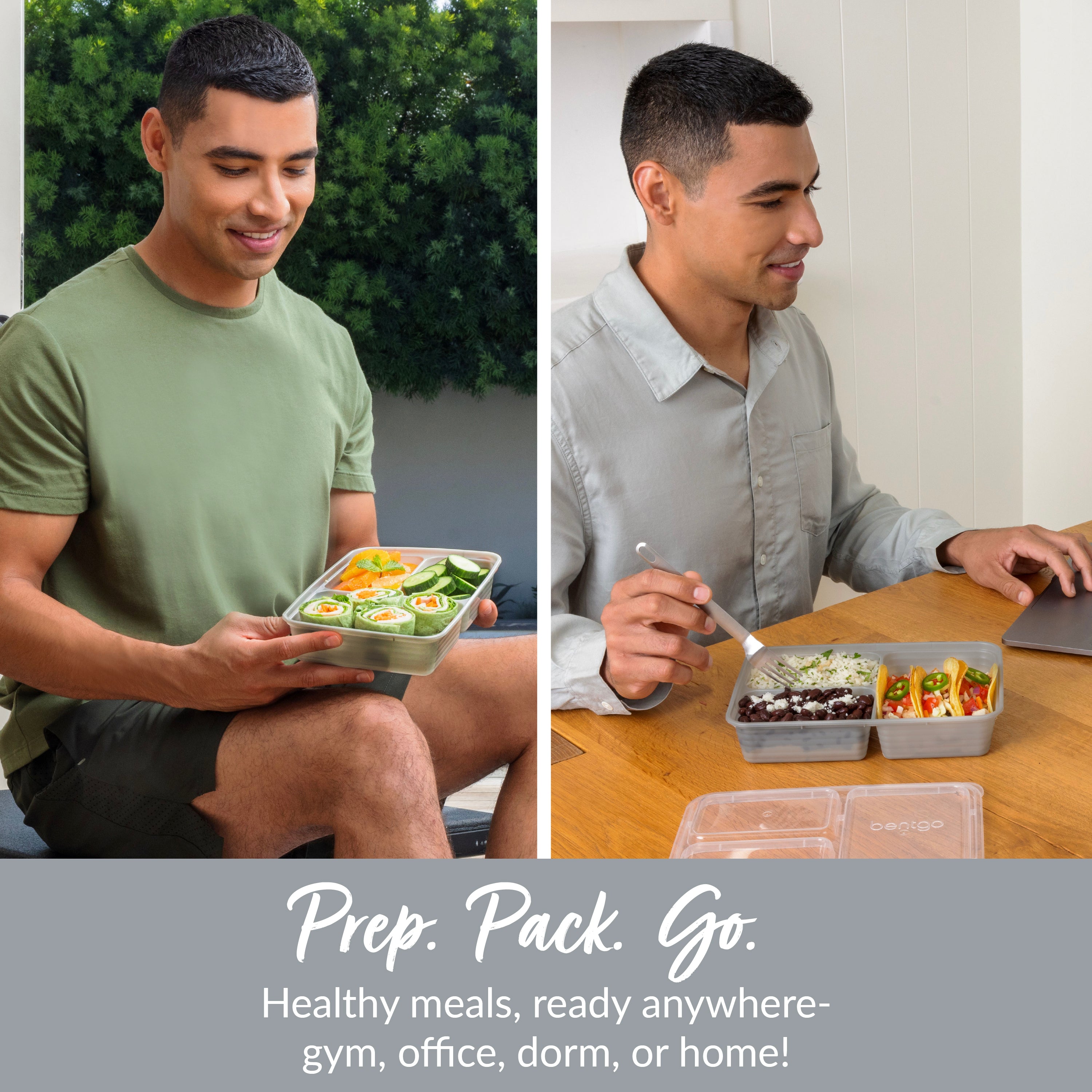 Bentgo® Prep 3-Compartment Meal Prep Containers (20-Piece)  - Silver | Prep. Pack. Go. - Healthy Meals, Ready Anywhere - Gym, Office, Dorm, Or Home!