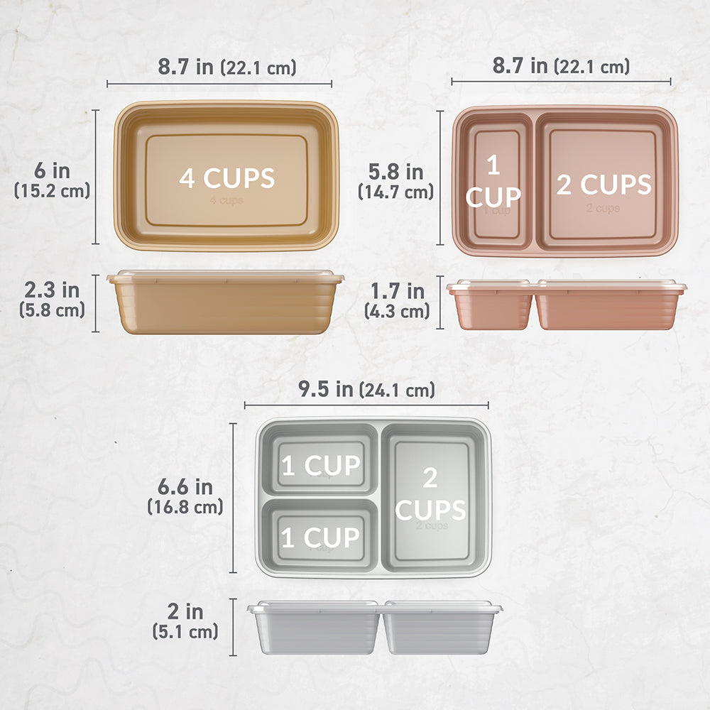 Bentgo® Prep 60-Piece Meal Prep Kit  - Gleam Metallics | Dimensions