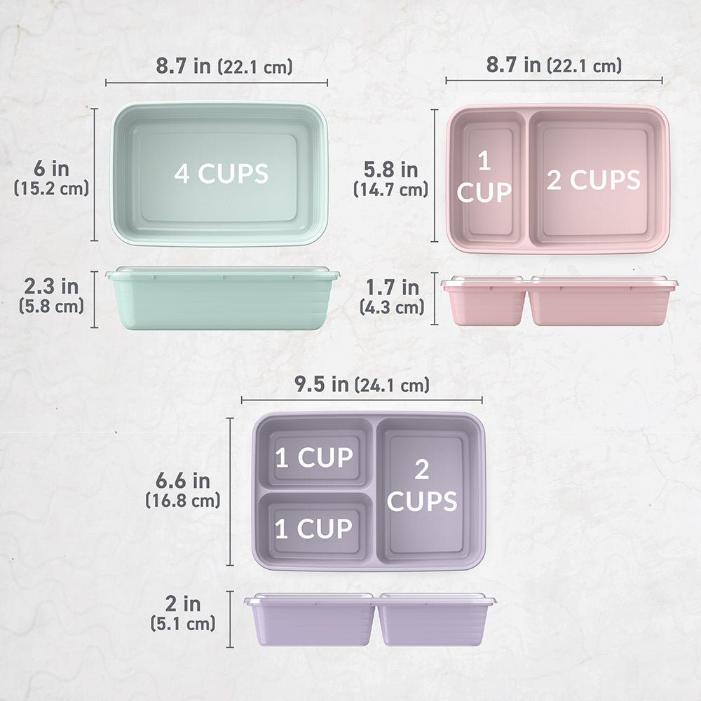 Bentgo® Prep 60-Piece Meal Prep Kit  - Floral Pastels | Dimensions