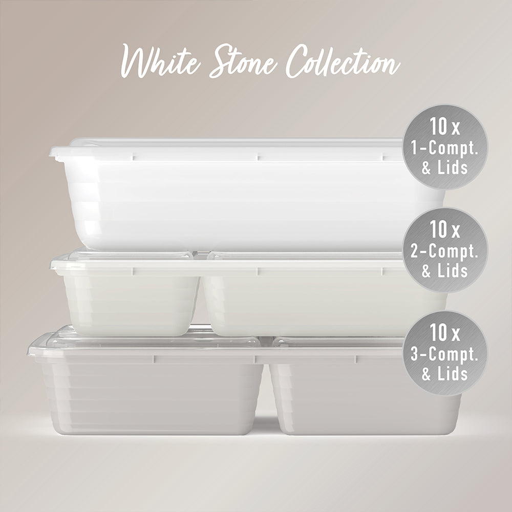Bentgo® 60-Piece Prep Kit - White Stone | White Stone Collection with 3 sets of 10 containers of different sizes